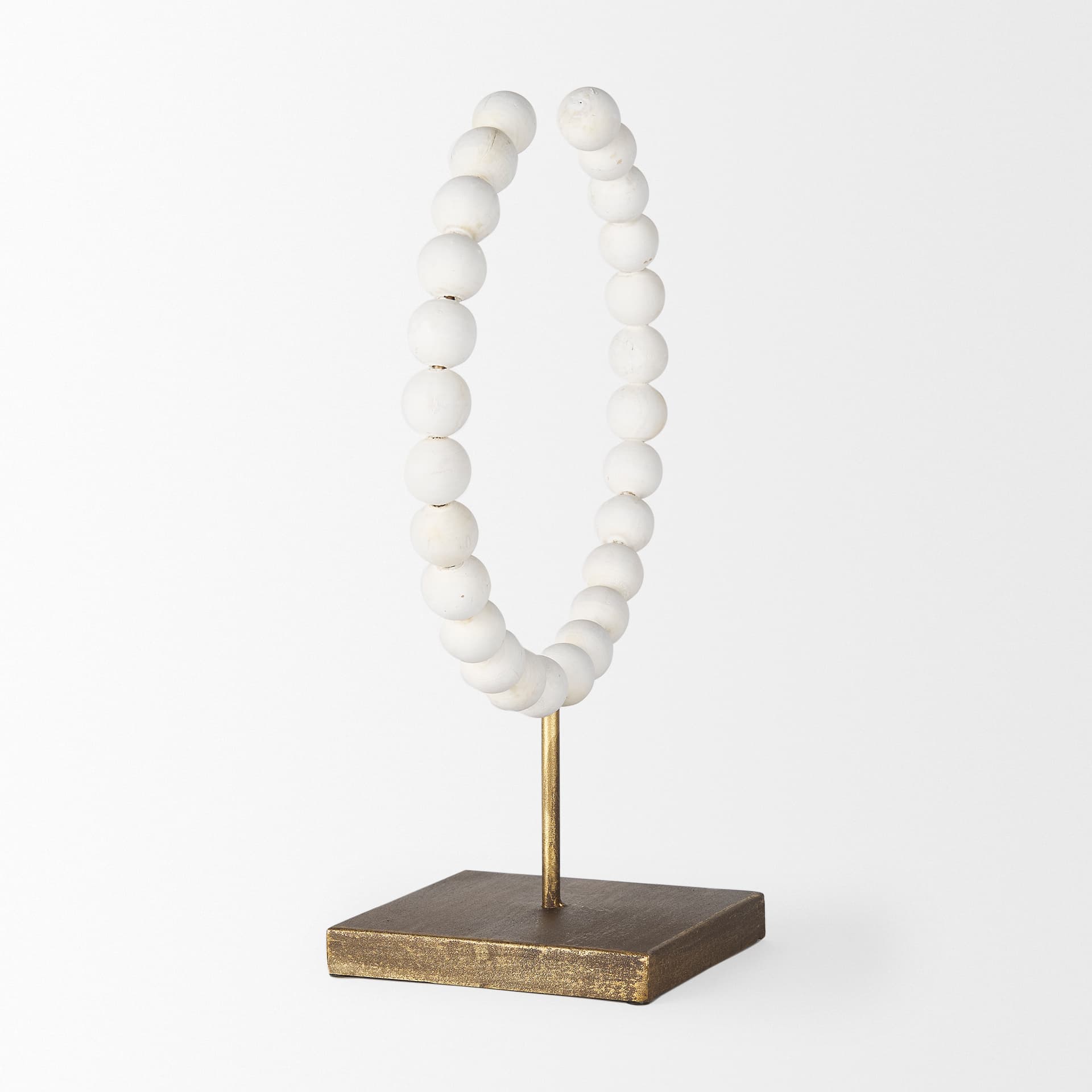 Pontchartrain II (Large) 11L x 6W White Beaded Broken Sphere Decorative Object W/ Gold Base — product photograph