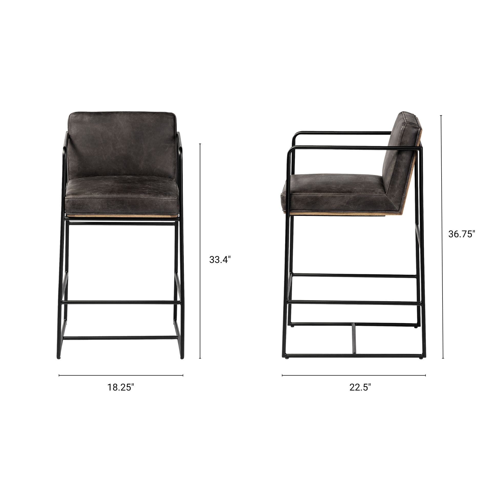 Stamford Backless 36.8in Seat Counter Stool | Black Leather w/ Metal — product photograph