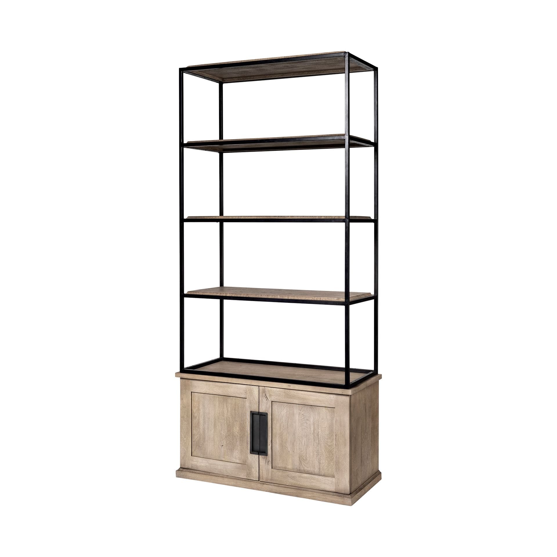 Braxton II Light Brown Wood and Iron Three Shelf Shelving Unit 41.5L x 18.5W x 9 — product photograph