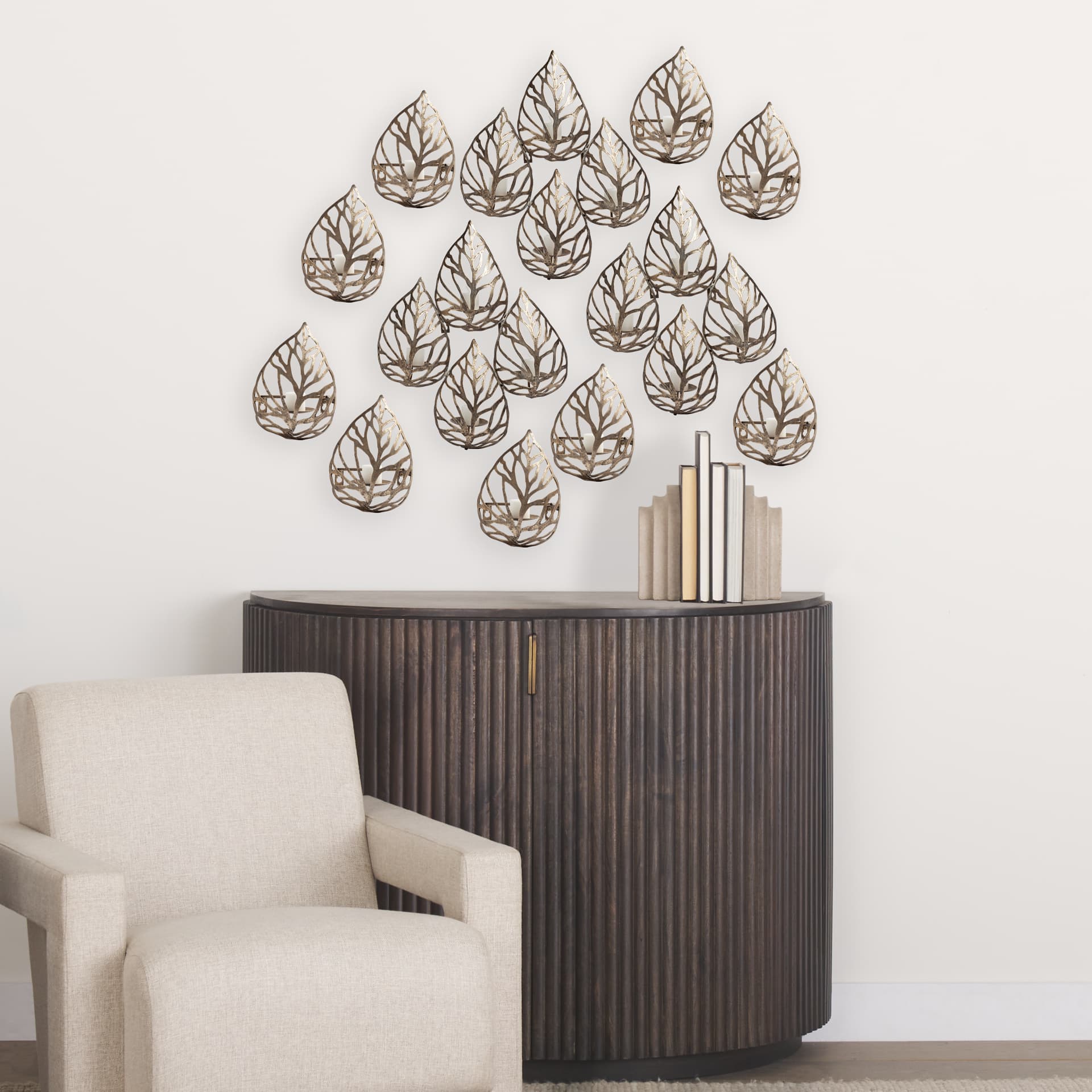 Lana II Set of 4 Champagne toned Wall Candle Holders — in a styled room