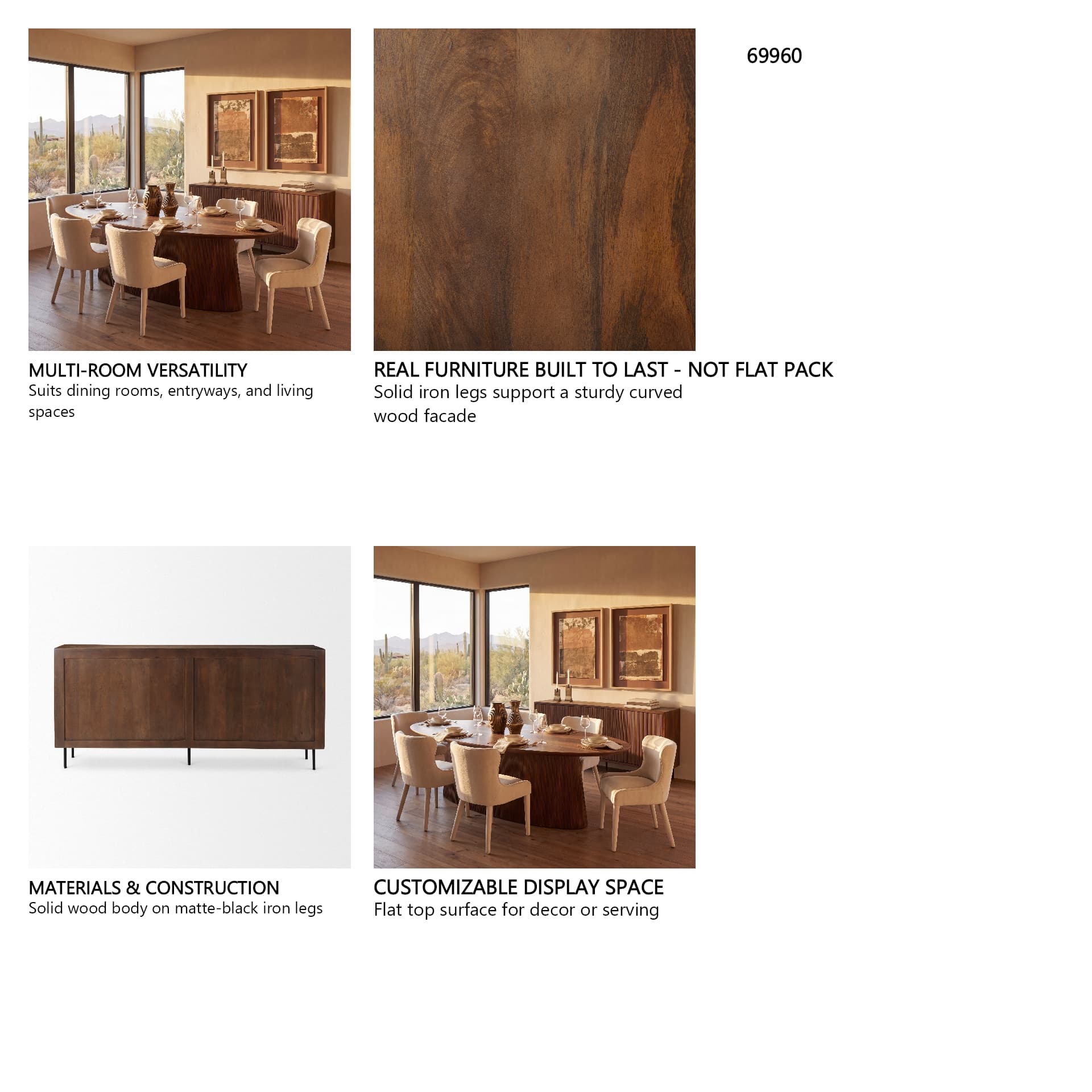 Lance 70.0L x 15.0W x 32.0H Medium Brown Solid Wood Sideboard — in a styled room