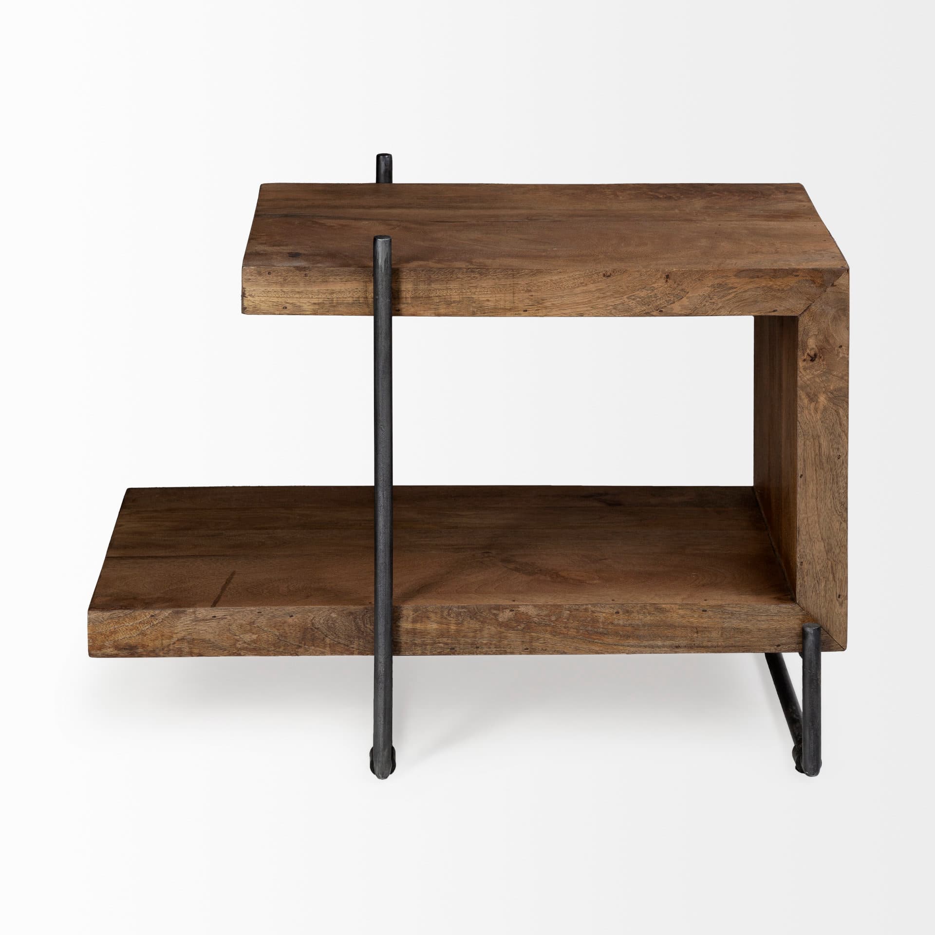 Maddox 30L x 18W x 22H Medium Brown Wood w/ Black Metal U-shaped End/Side Table — product photograph