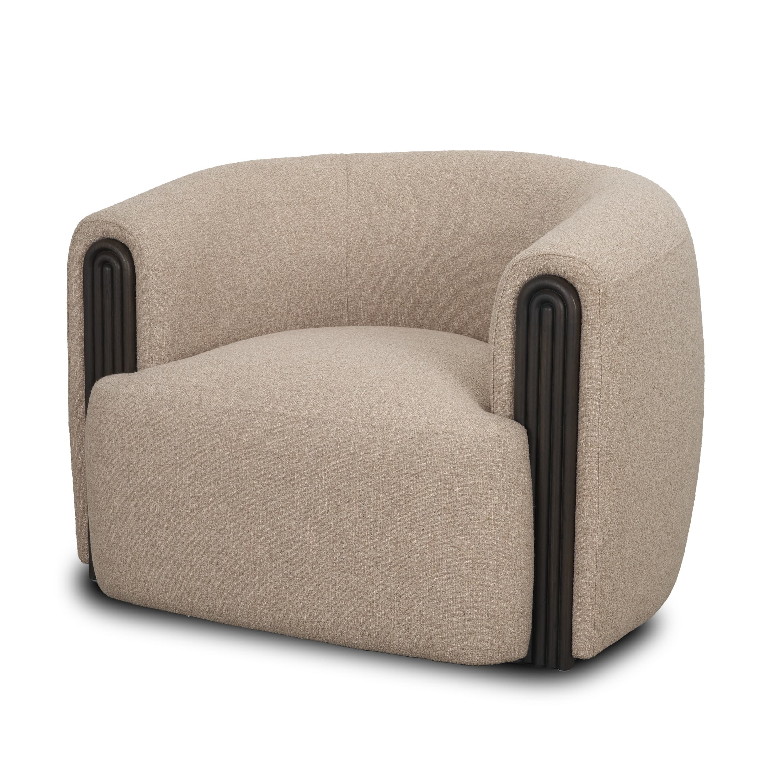 Kornelia Textured Mushroom Fabric Barrel Accent Chair — product photograph