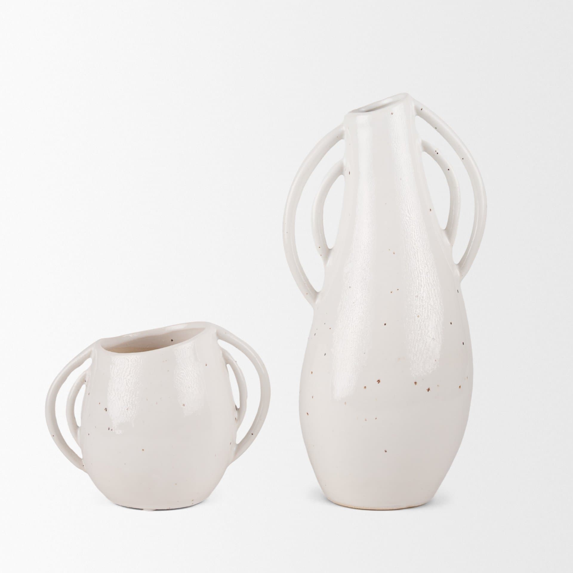 Urvi Tall Off White Speckled Asymmetrical Ceramic Vase — product photograph
