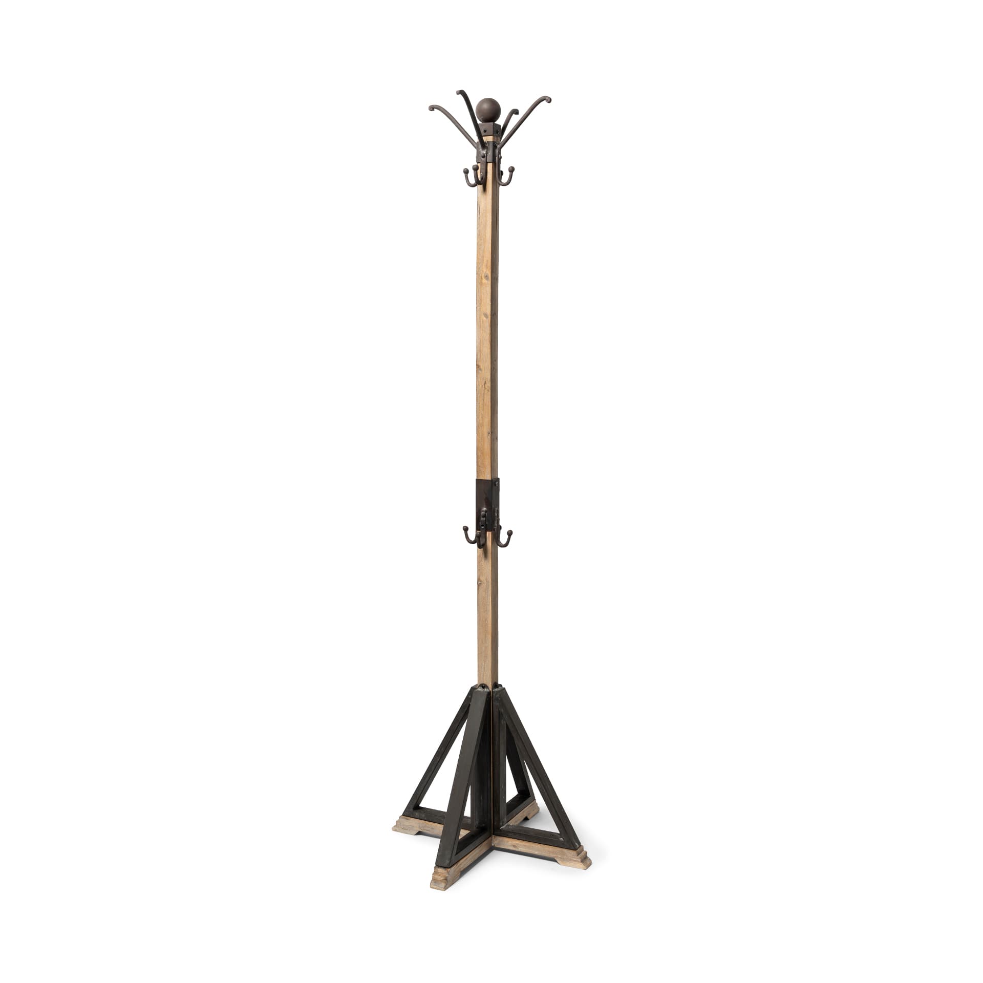 Lamda 22 x 75 Black Metal and Light Brown Wood Coat Rack — product photograph