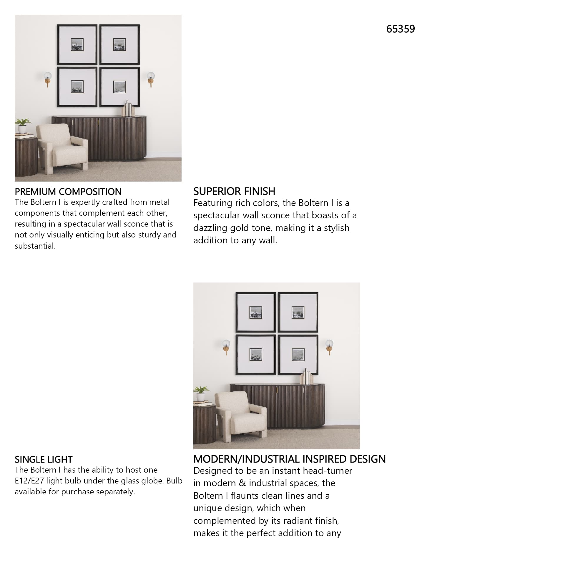 Boltern I 6x12 Gold Toned Glass Globe Wall Sconce — in a styled room