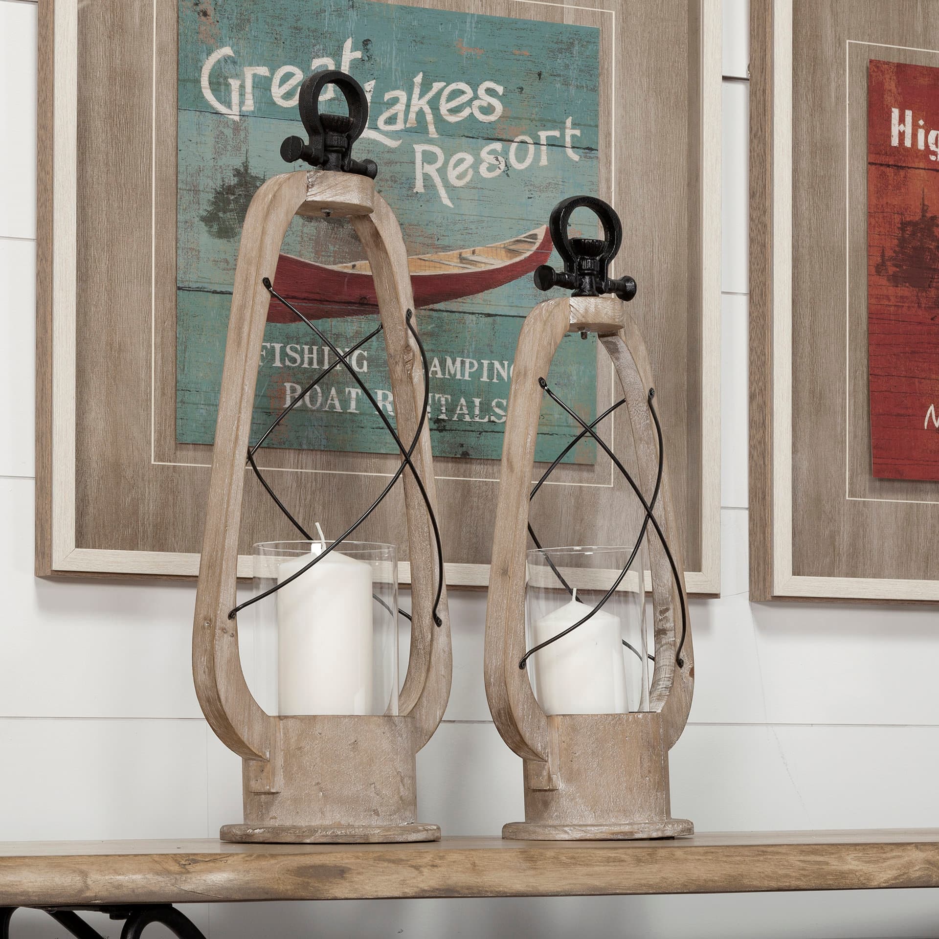 Zain II Large Brown Wooden Vintage Inspired Candle Holder Lantern — product photograph