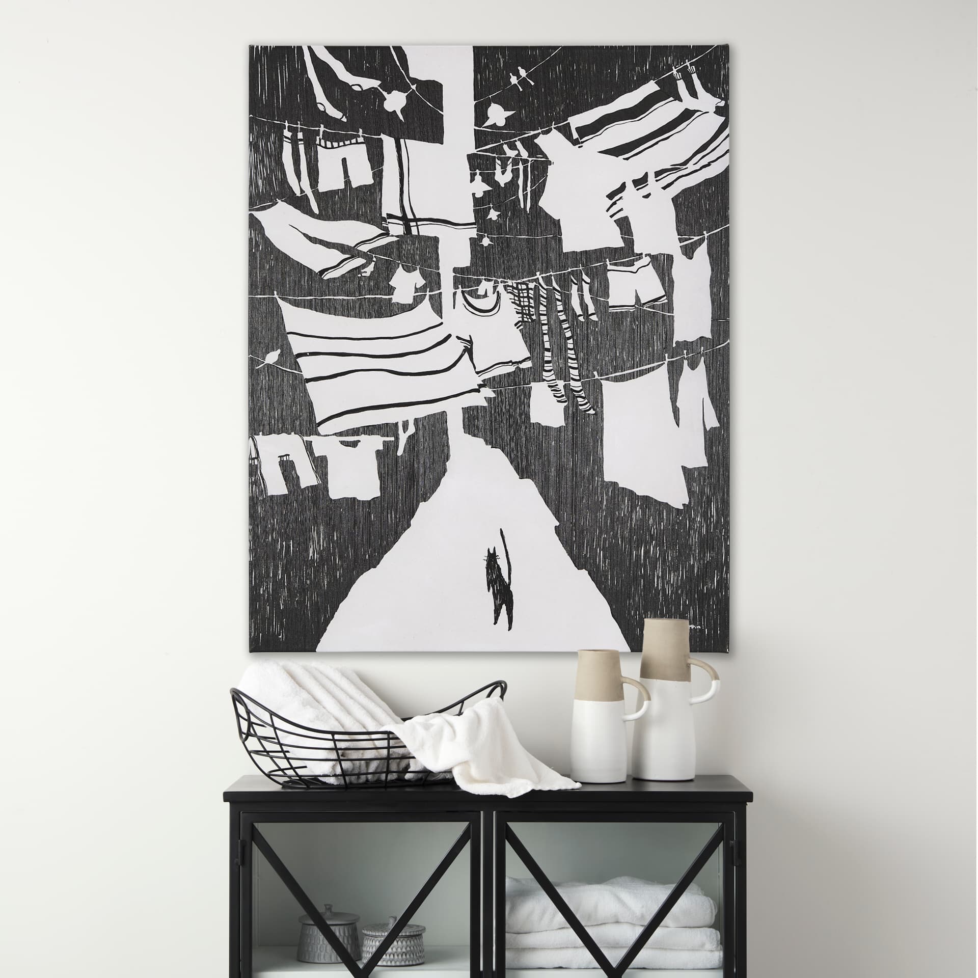 National Laundry Day by Mercana Studio a Hand Embellished Textured Canvas — in a styled room