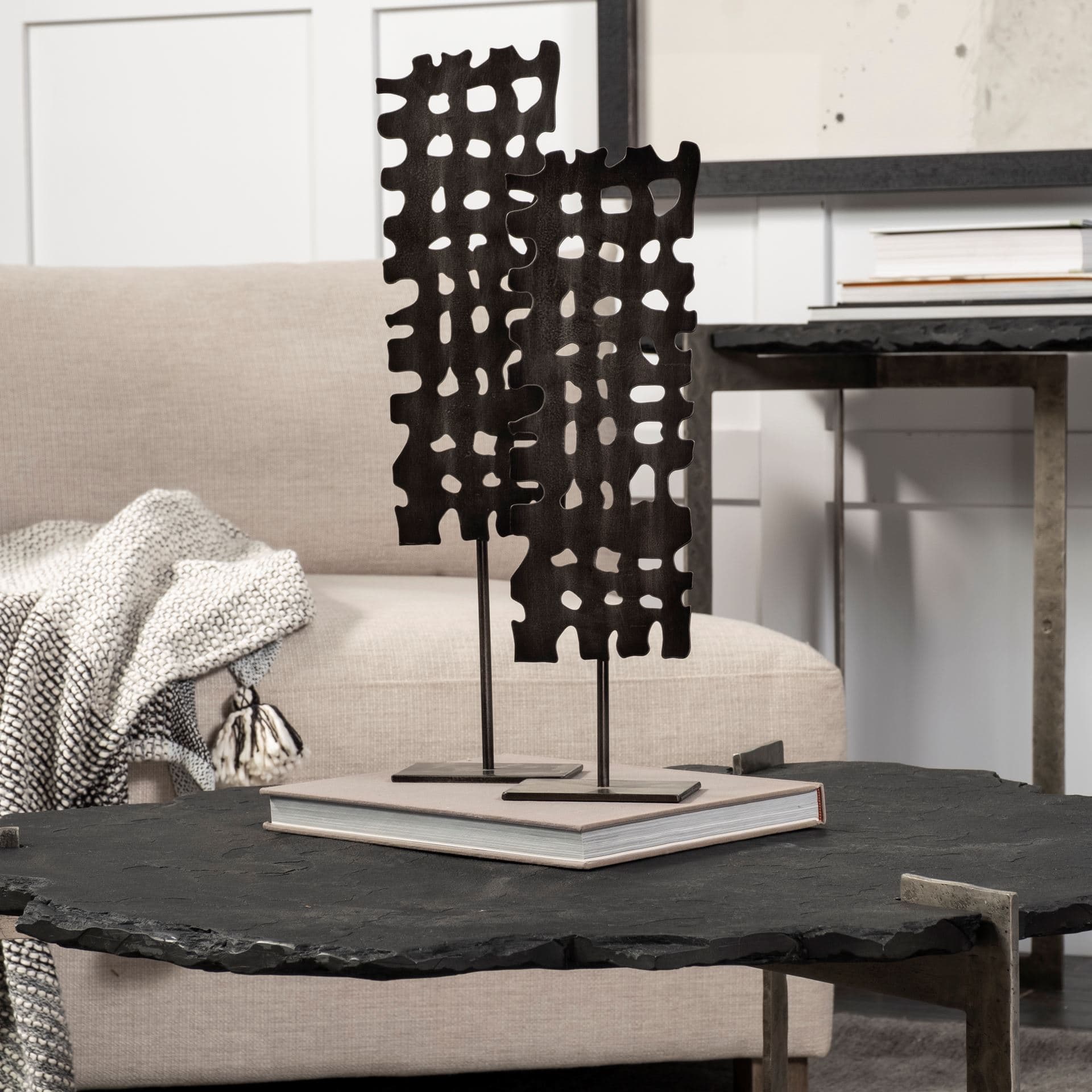 Shaw II (Large) 5L x 3W Gray Rectangular Decorative Object — in a styled room