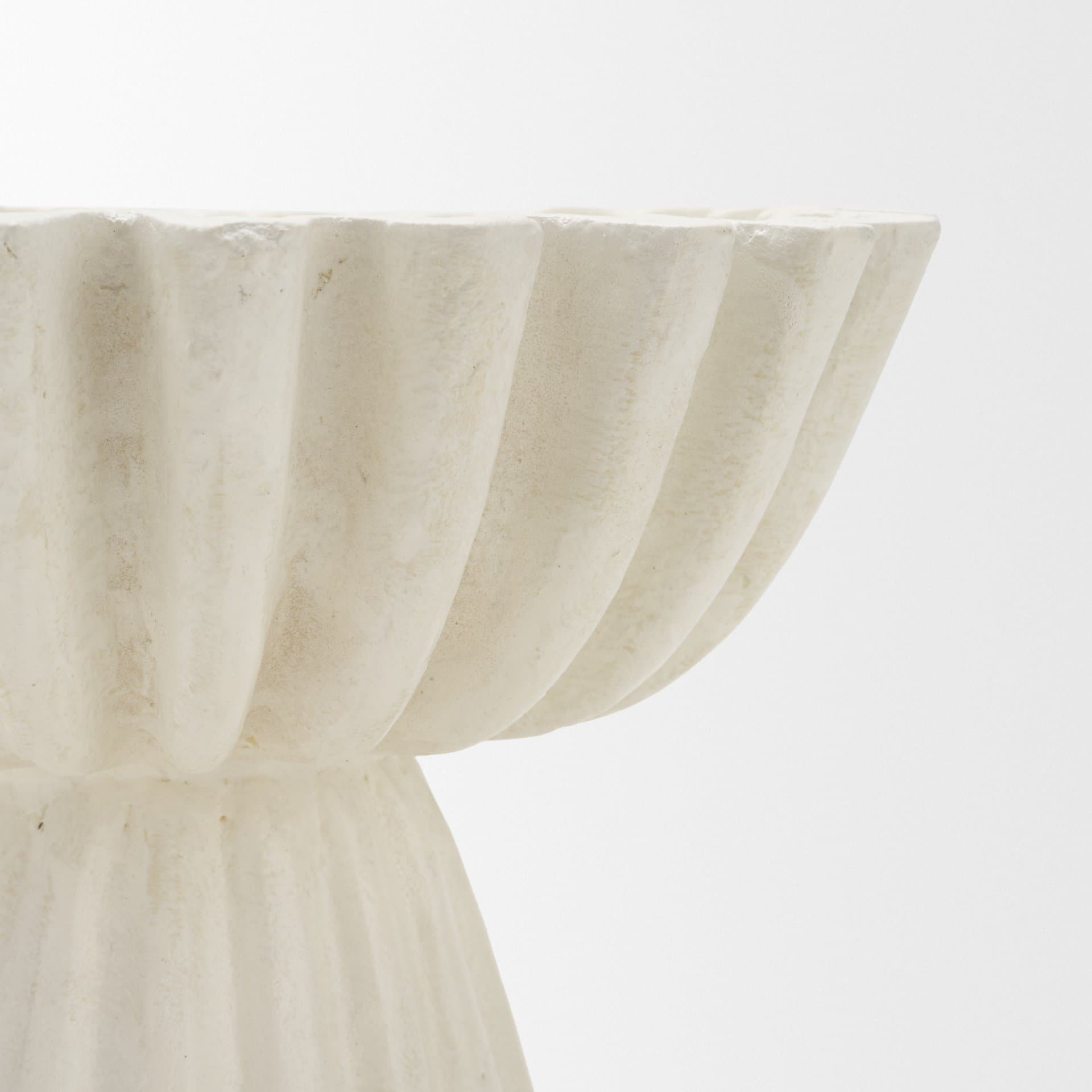 Camelia Fluted White Paper Mache Pedastal Centerpiece Bowl — product photograph