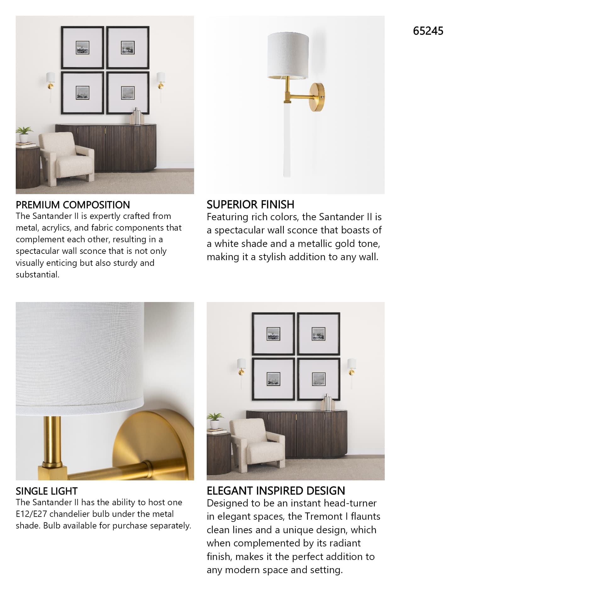 Santander II 6.5x22 Gold Metal and White Linen Shade Wall Sconce — in a styled room
