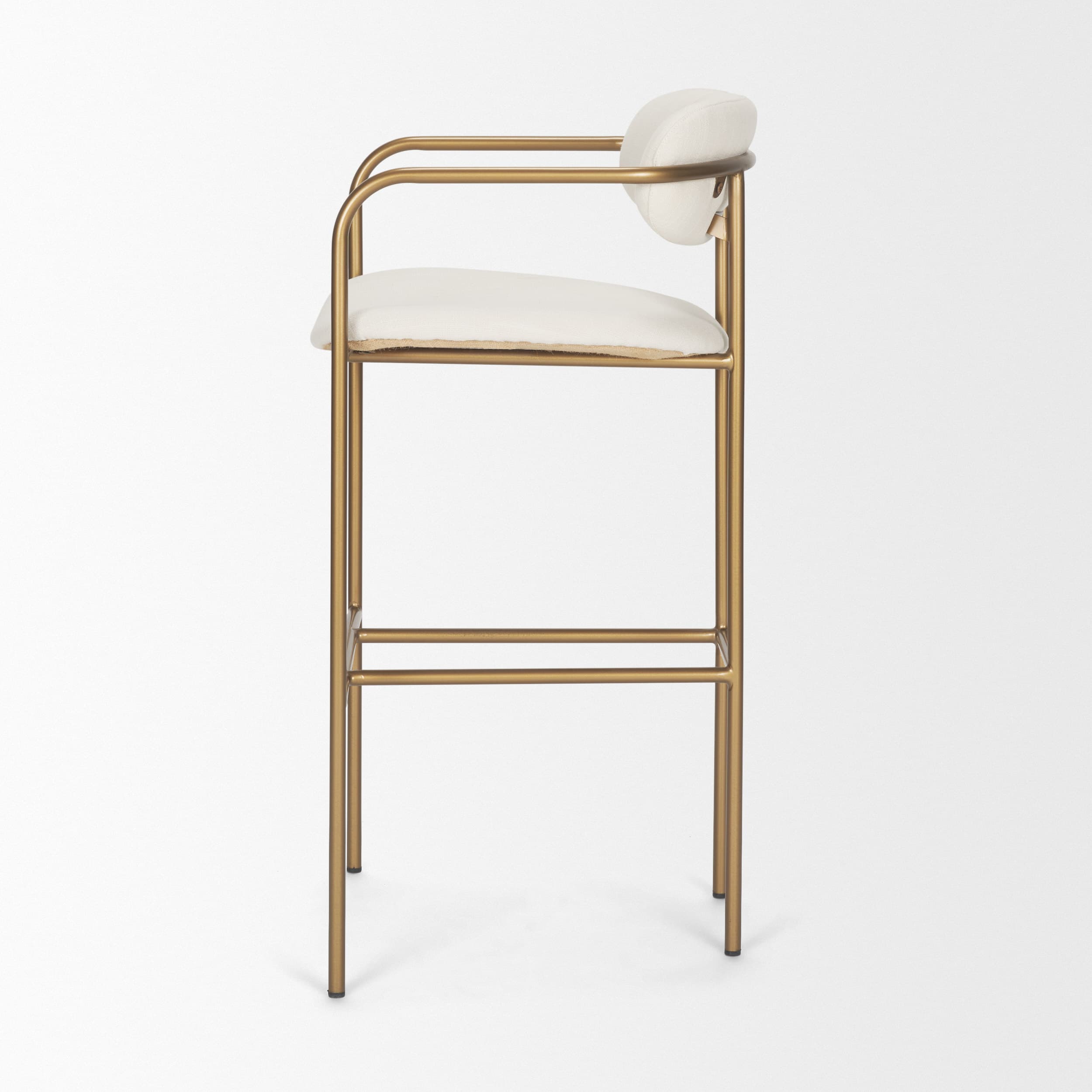 Parker Low Back 30.25in Seat Bar Stool | Cream Fabric w/ Gold Metal — product photograph