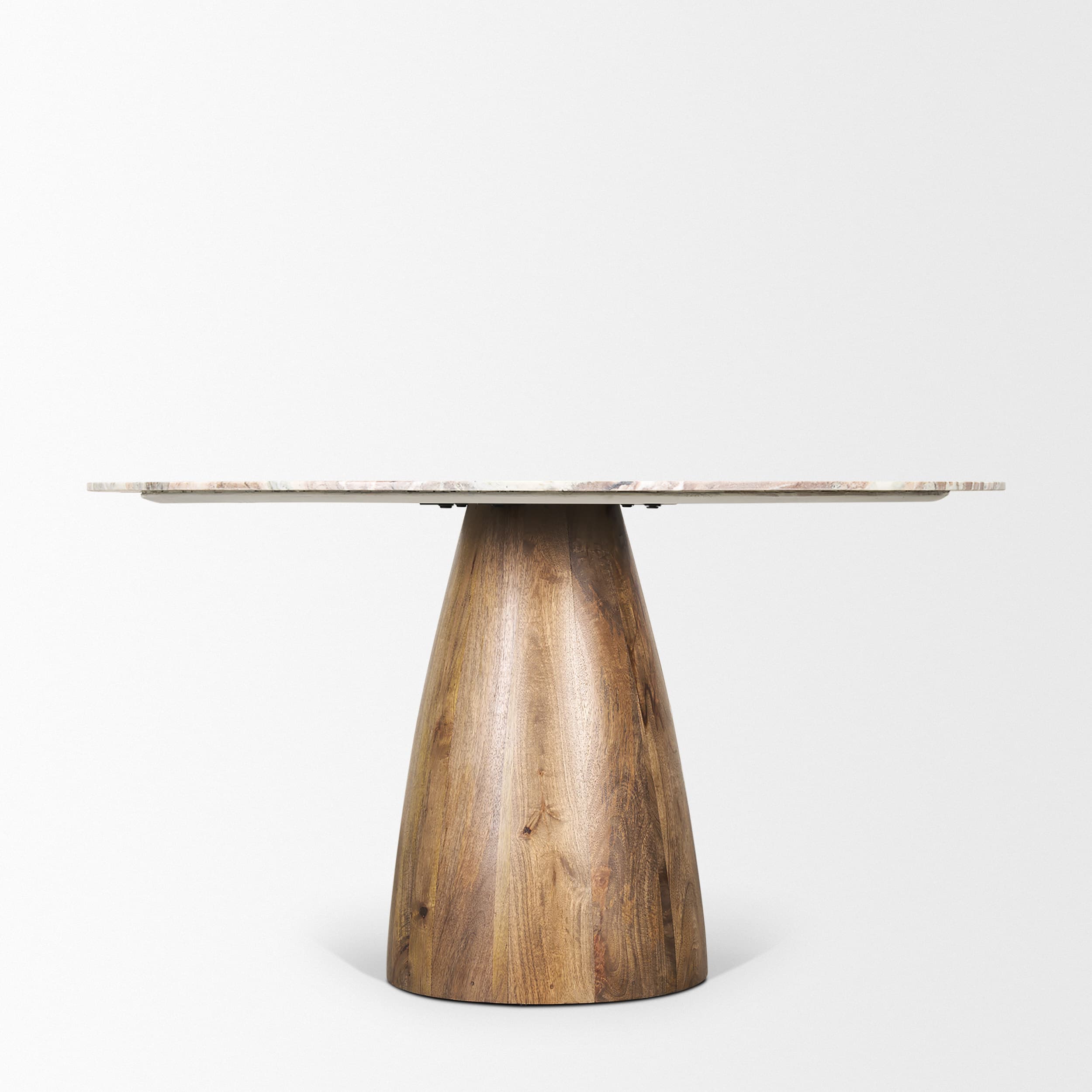 Allyson 54" Round Pedestal Dining Table | Savar Pink Marble & Brown Wood | Seats 6 — product photograph
