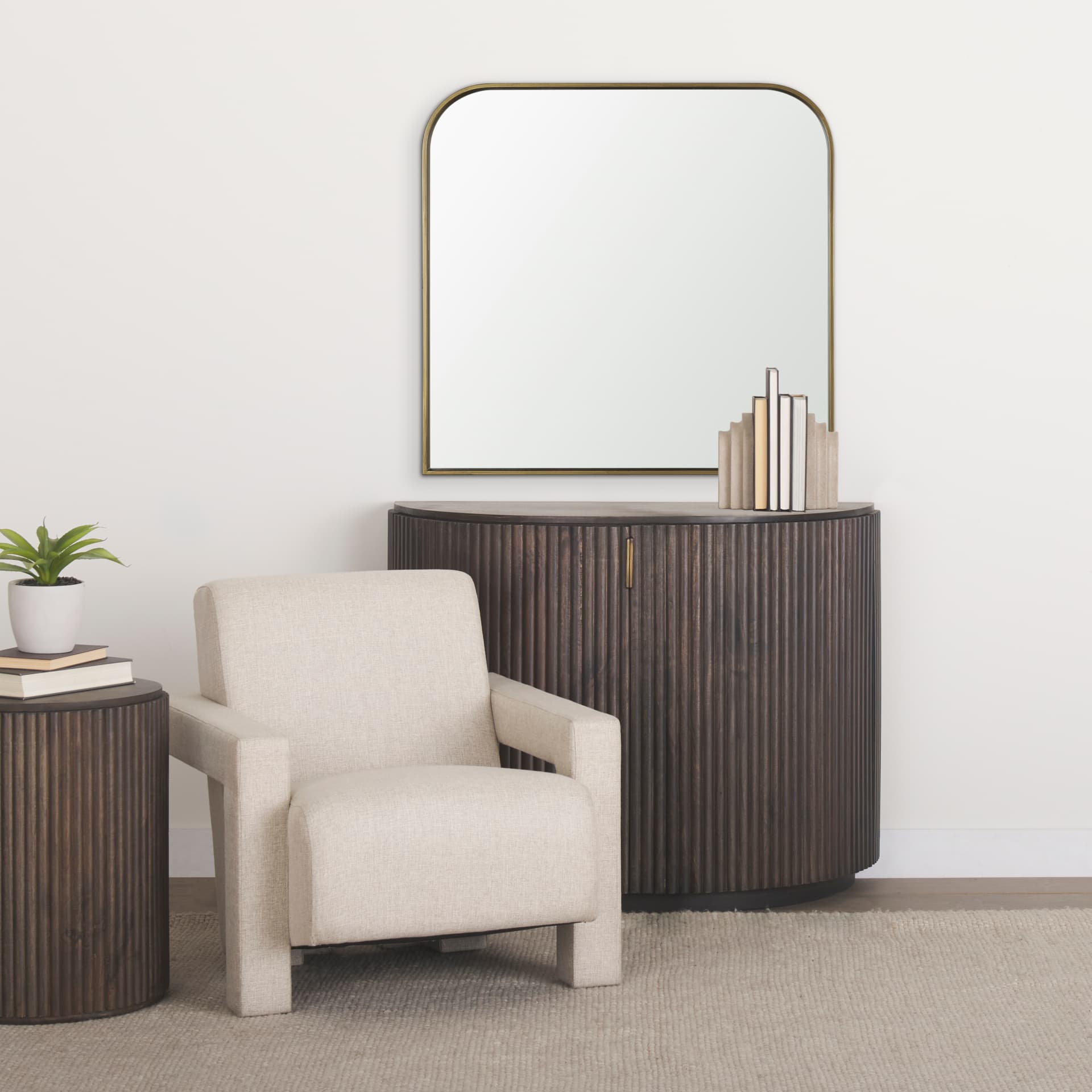 Timon Brushed Gold Square Arched Mirror — product photograph