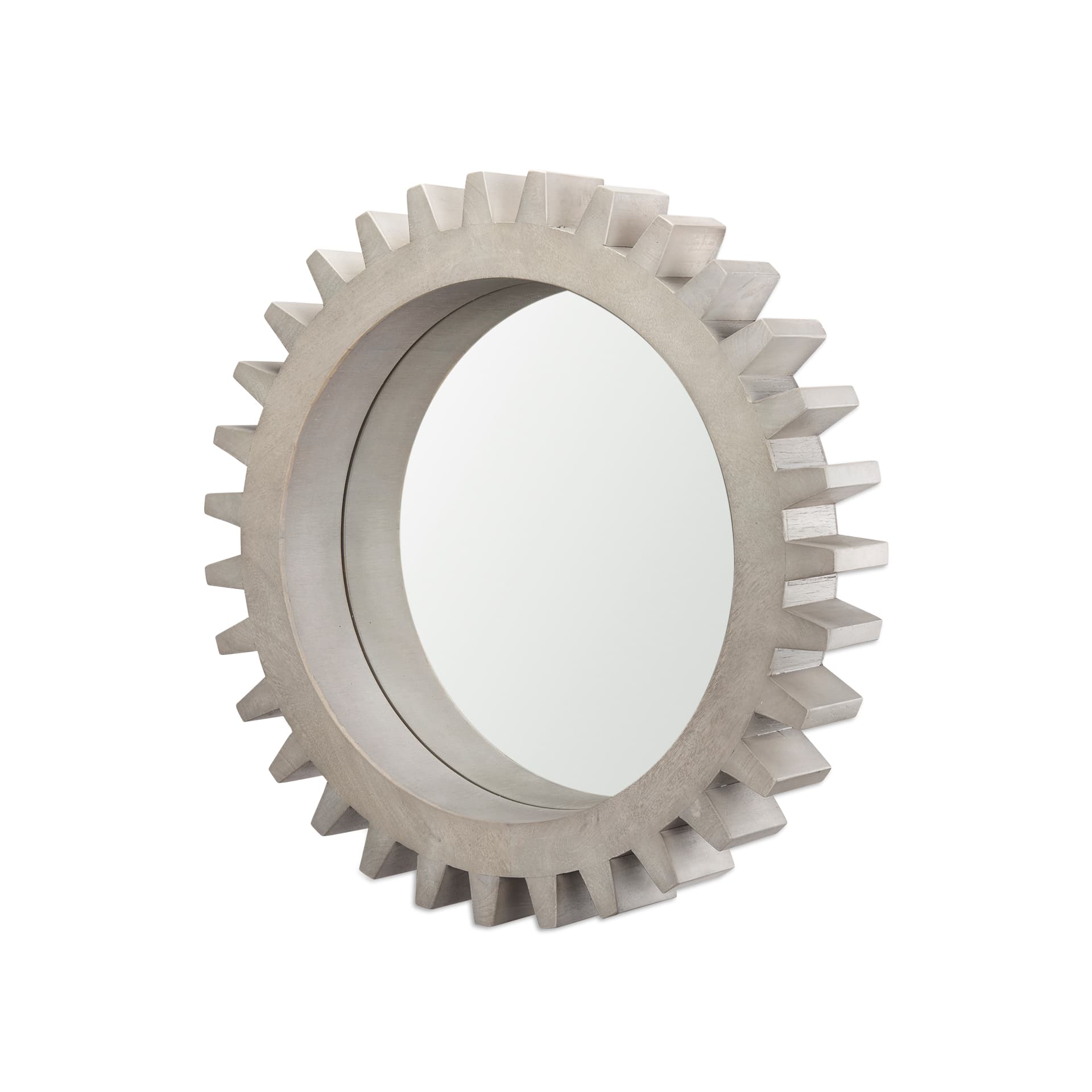 Sundance Cog 26" Round Grey Wood Frame Mirror — product photograph