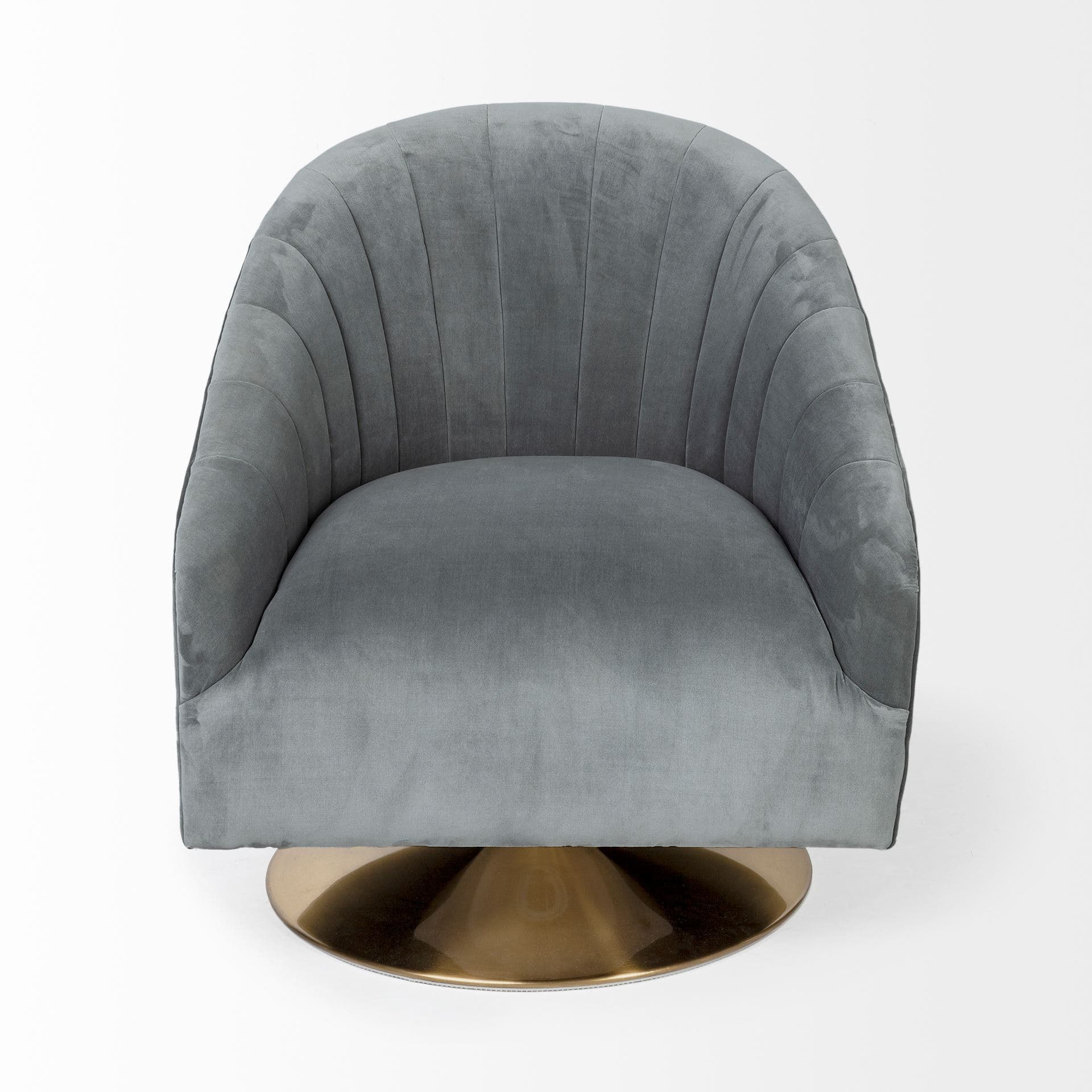 James II Gray Blue Velvet Covered Seat w Gold Swivel Base Accent Chair — product photograph