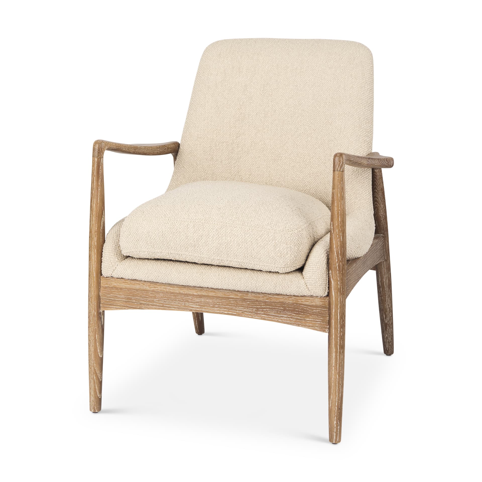 Westan Cream Boucle Fabric W/Light Brown Wood Accent Chair — product photograph