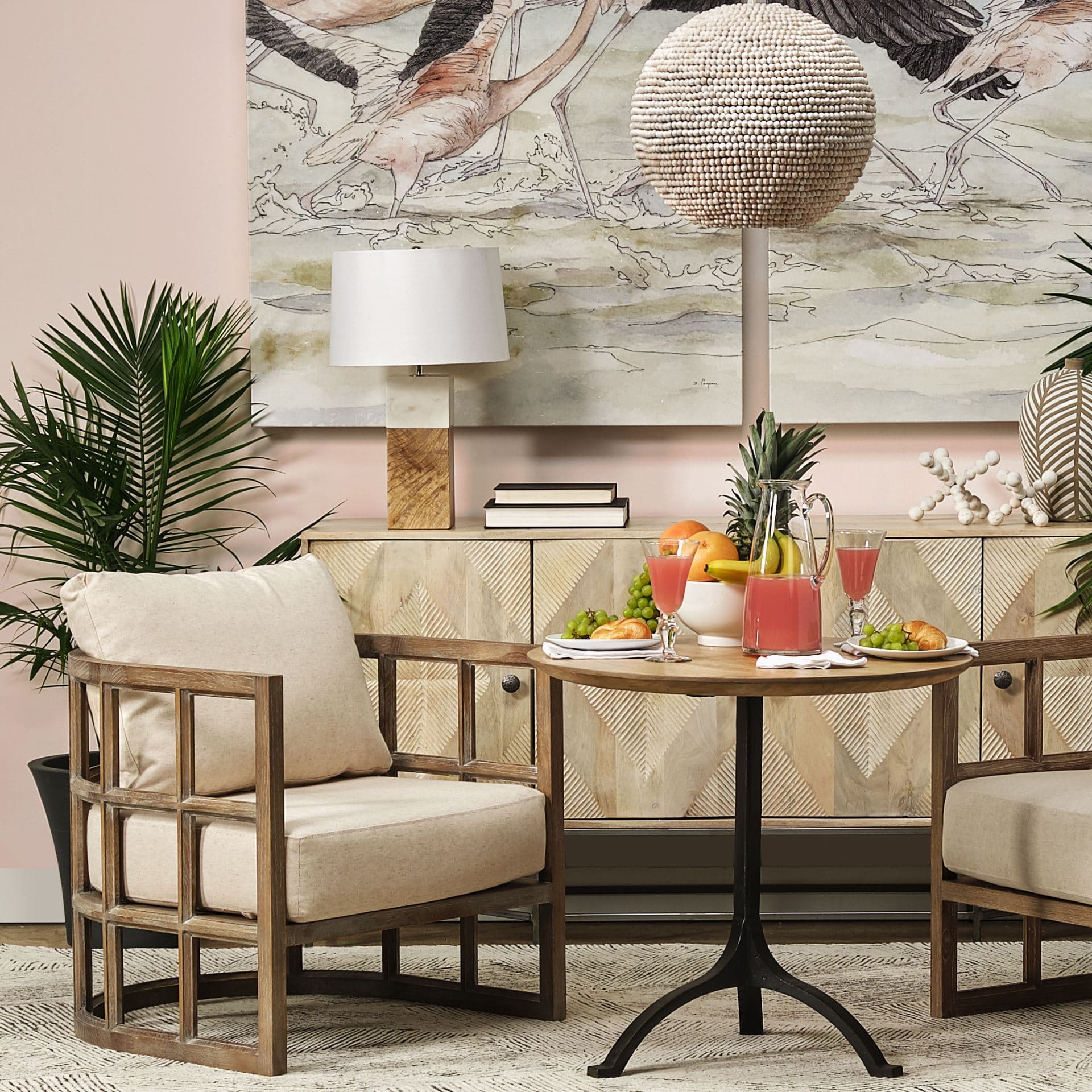 Woodrow (22.3"H) Light Brown Wood w/ White Accent Table Lamp — in a styled room