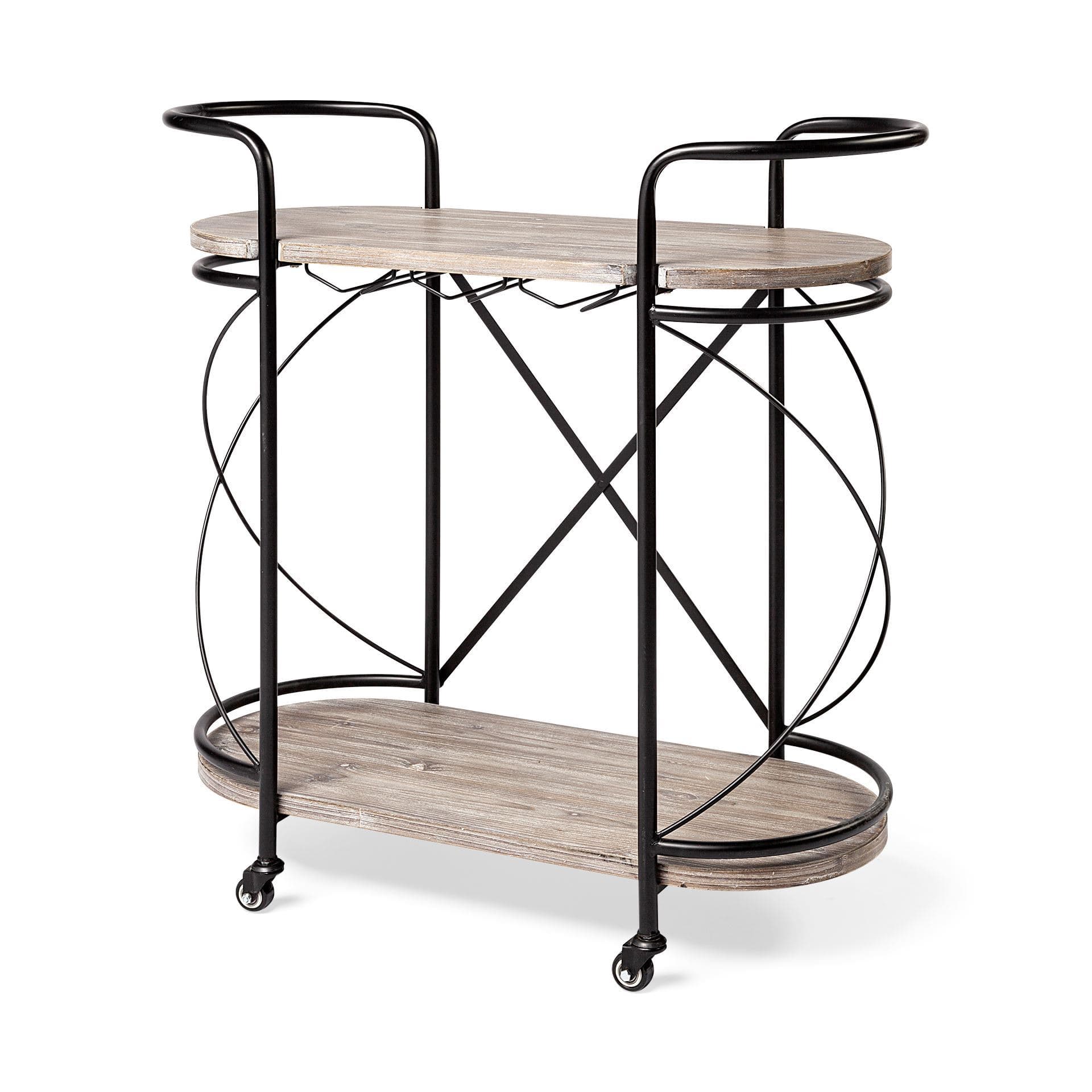 Marlon Black Metal Frame Two Tier Shelves w/Stemware holder Bar Cart — product photograph
