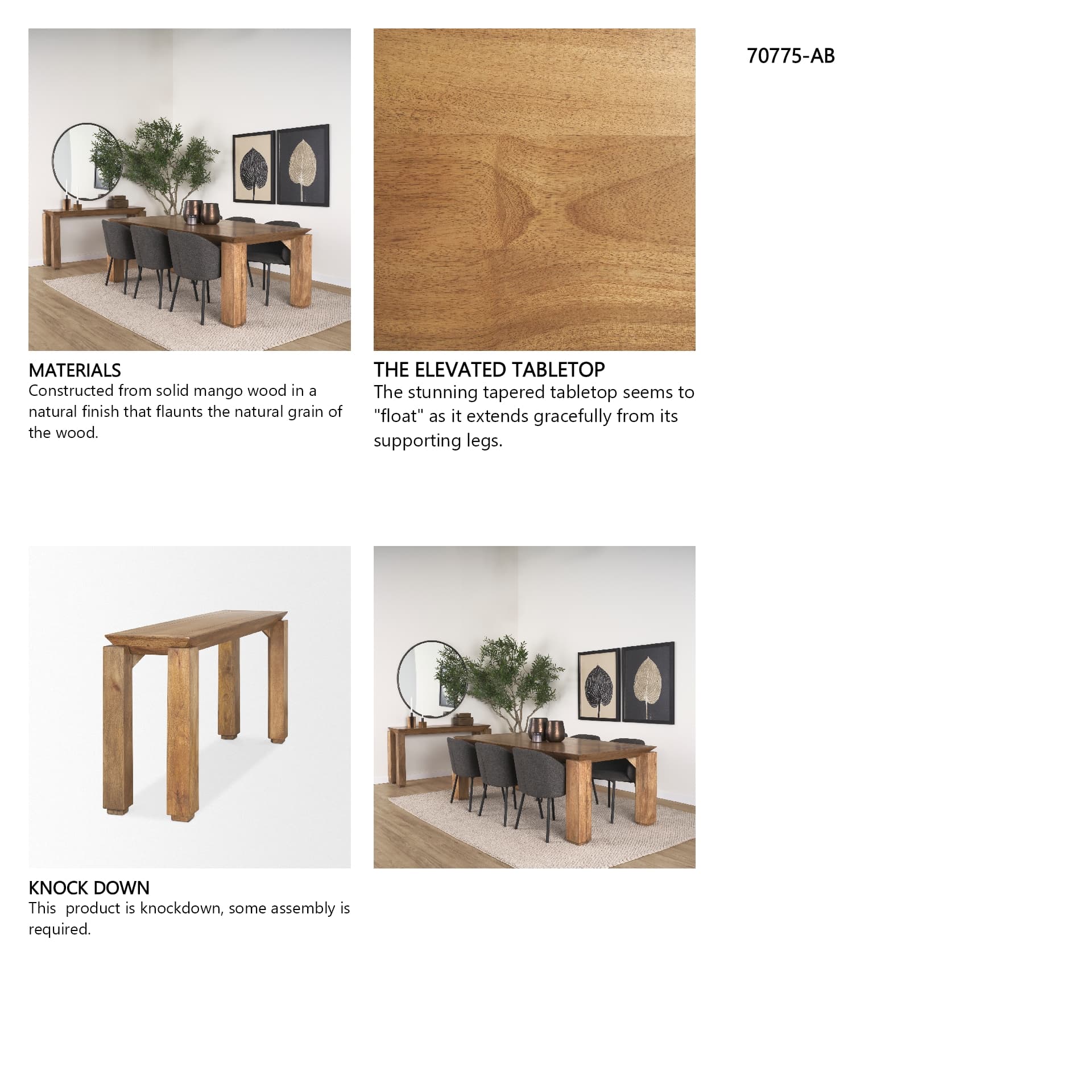Sapphira Brown Wood Tapered Top Console Table — in a styled room