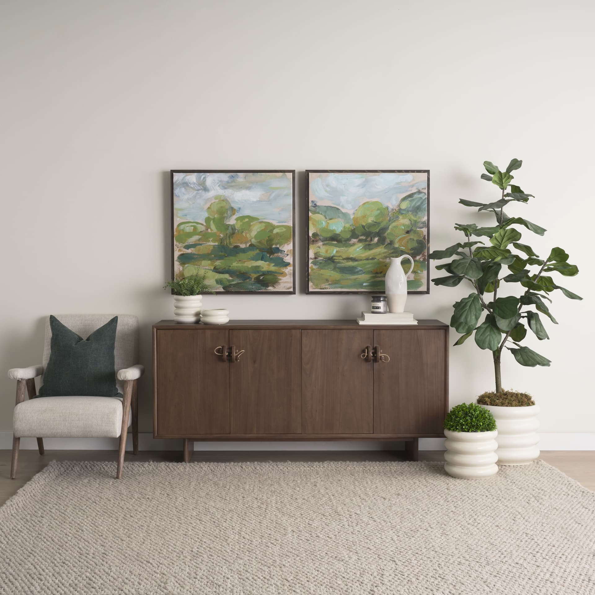 Twyla Tall Cream Glazed Floor Ceramic Vase — in a styled room