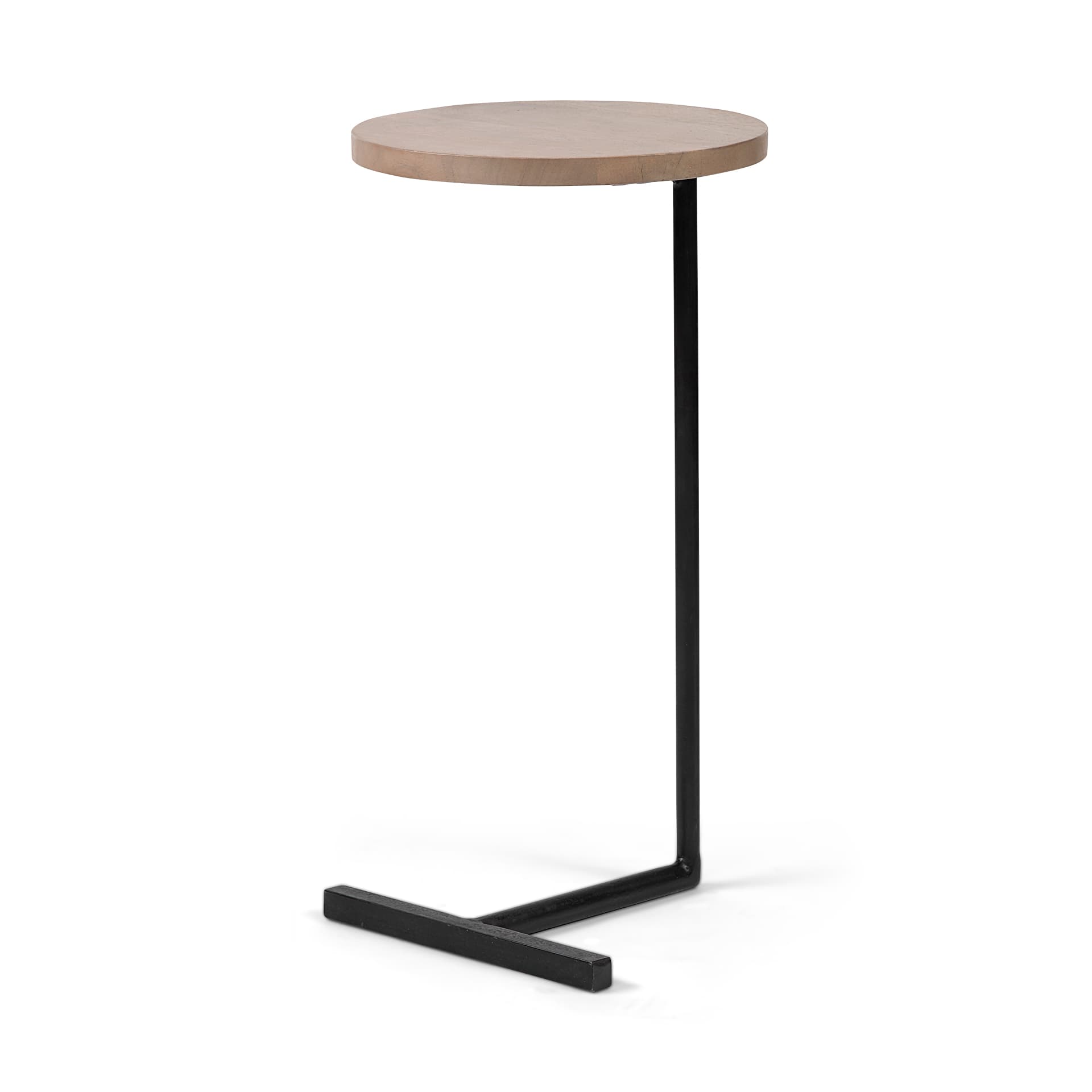 Ballatine 15L x 15W x 27H Brown Wood Round Top w/ Black Metal Base Accent Table — product photograph