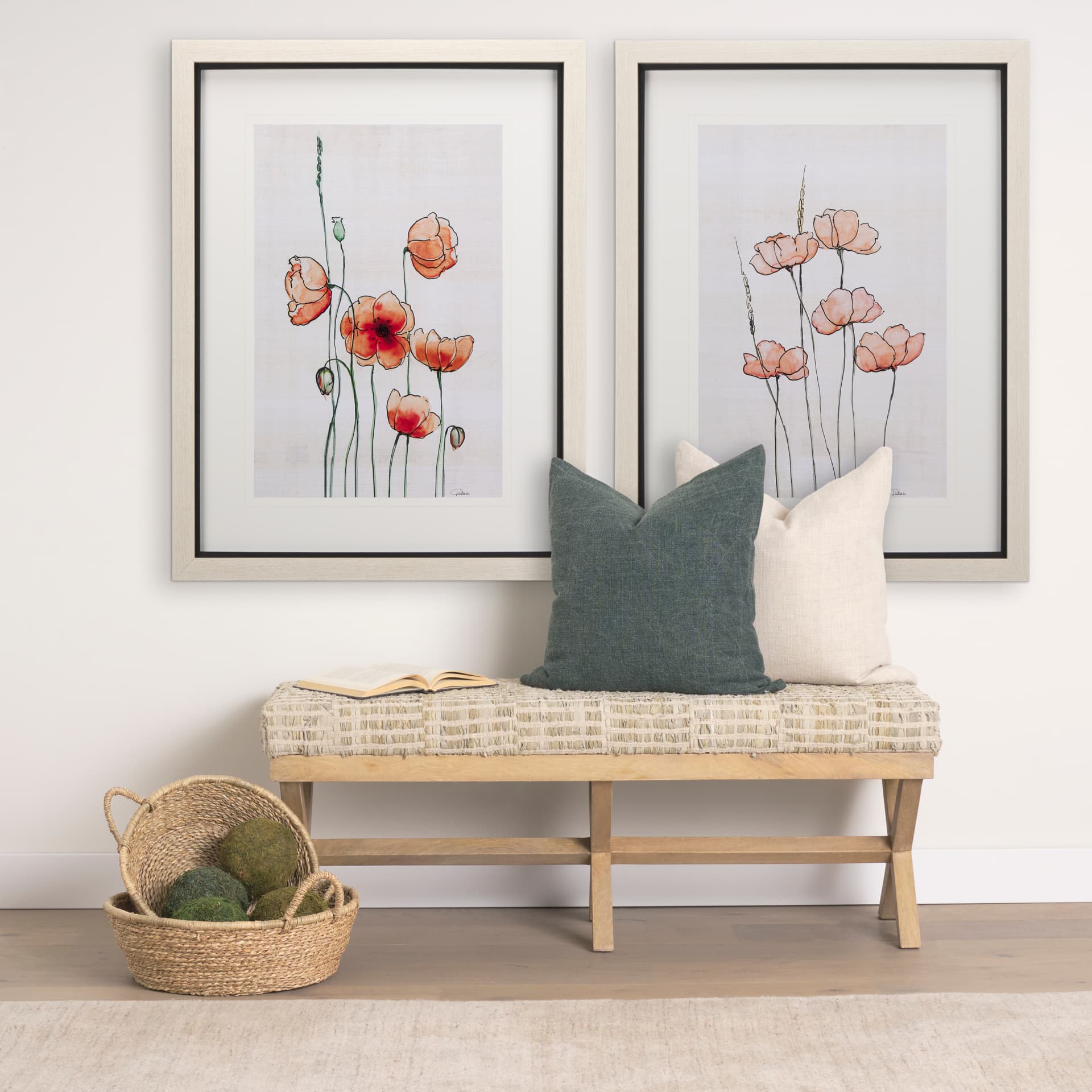Meadow flowers I by Mercana Studio a Hand Embellished Textured Framed Art Print Matted under Glass — in a styled room