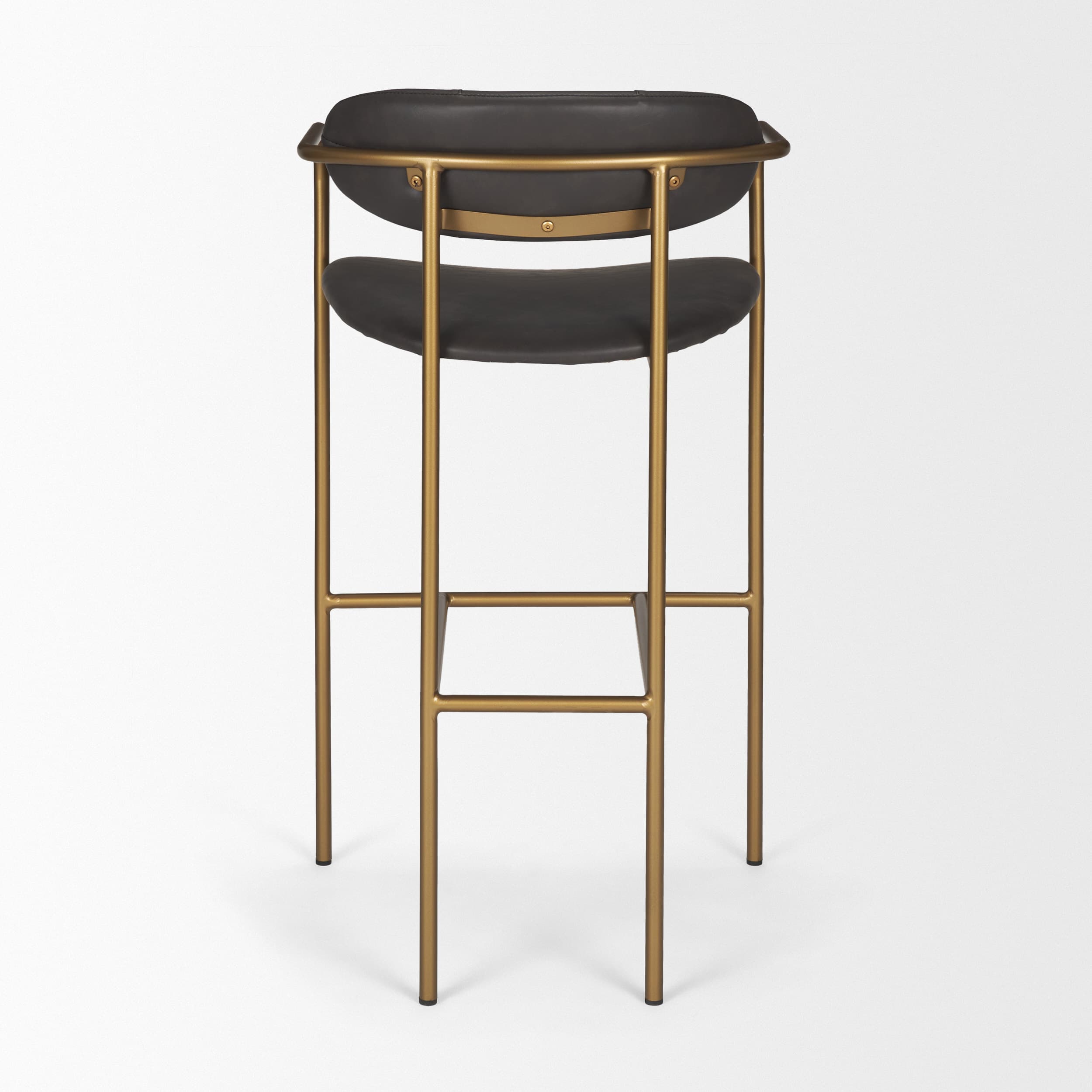 Parker Backless 40in Seat Bar Stool | Brown Faux Leather w/ Gold Metal — product photograph