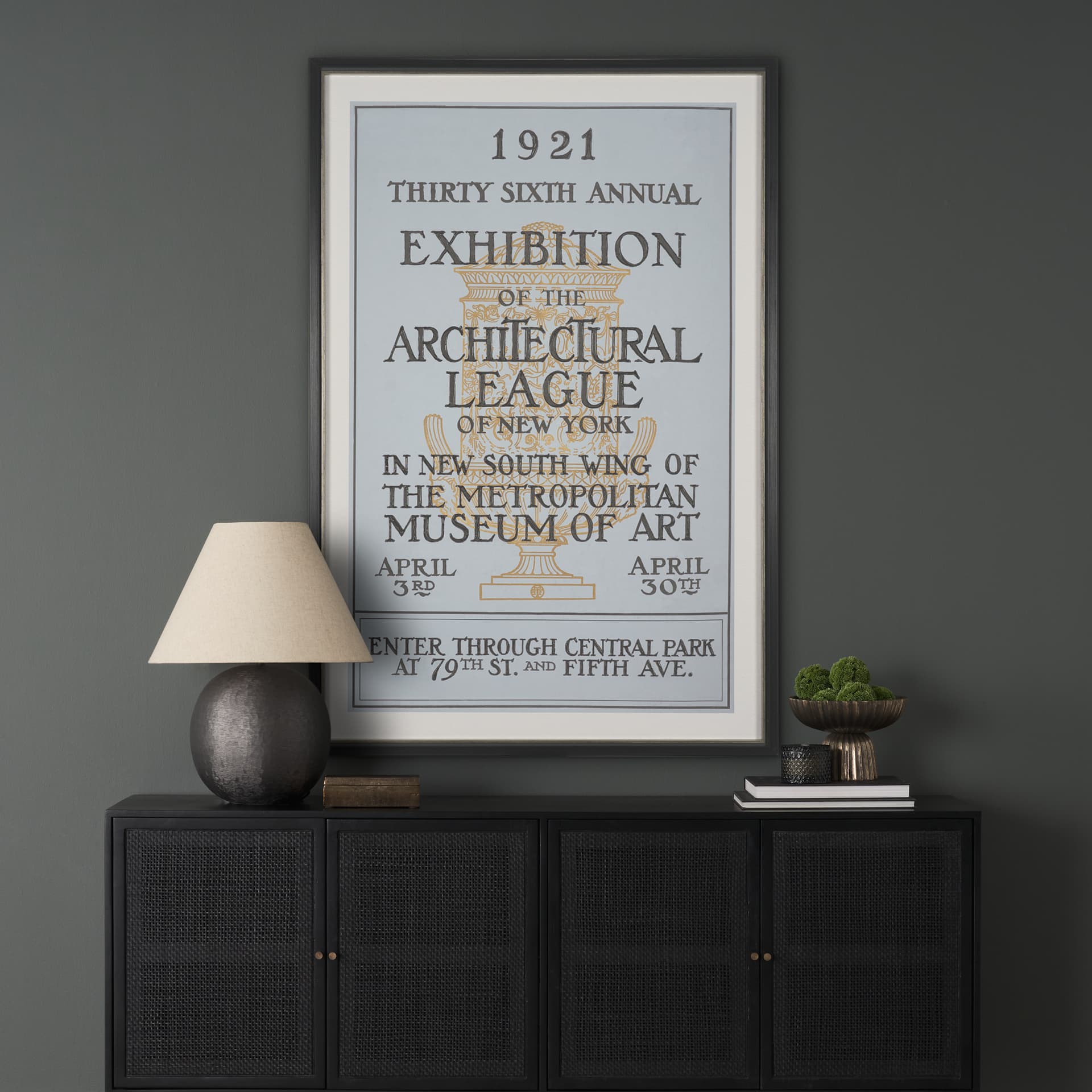 Ephemera Architecture by The Vintage Collection Hand Embelished Framed Artwork Matted under Glass — in a styled room