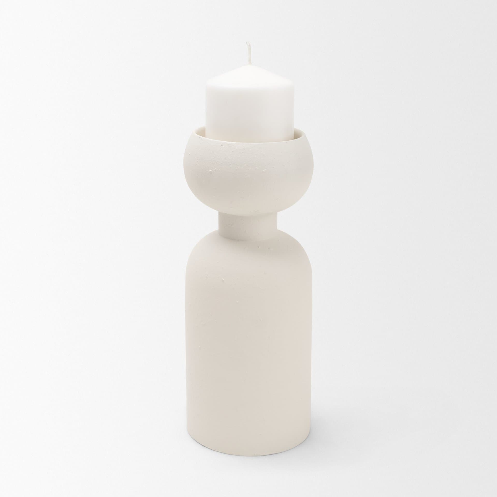Pelar Large Matte White Metal Stacked Pillar Candle Holder — product photograph