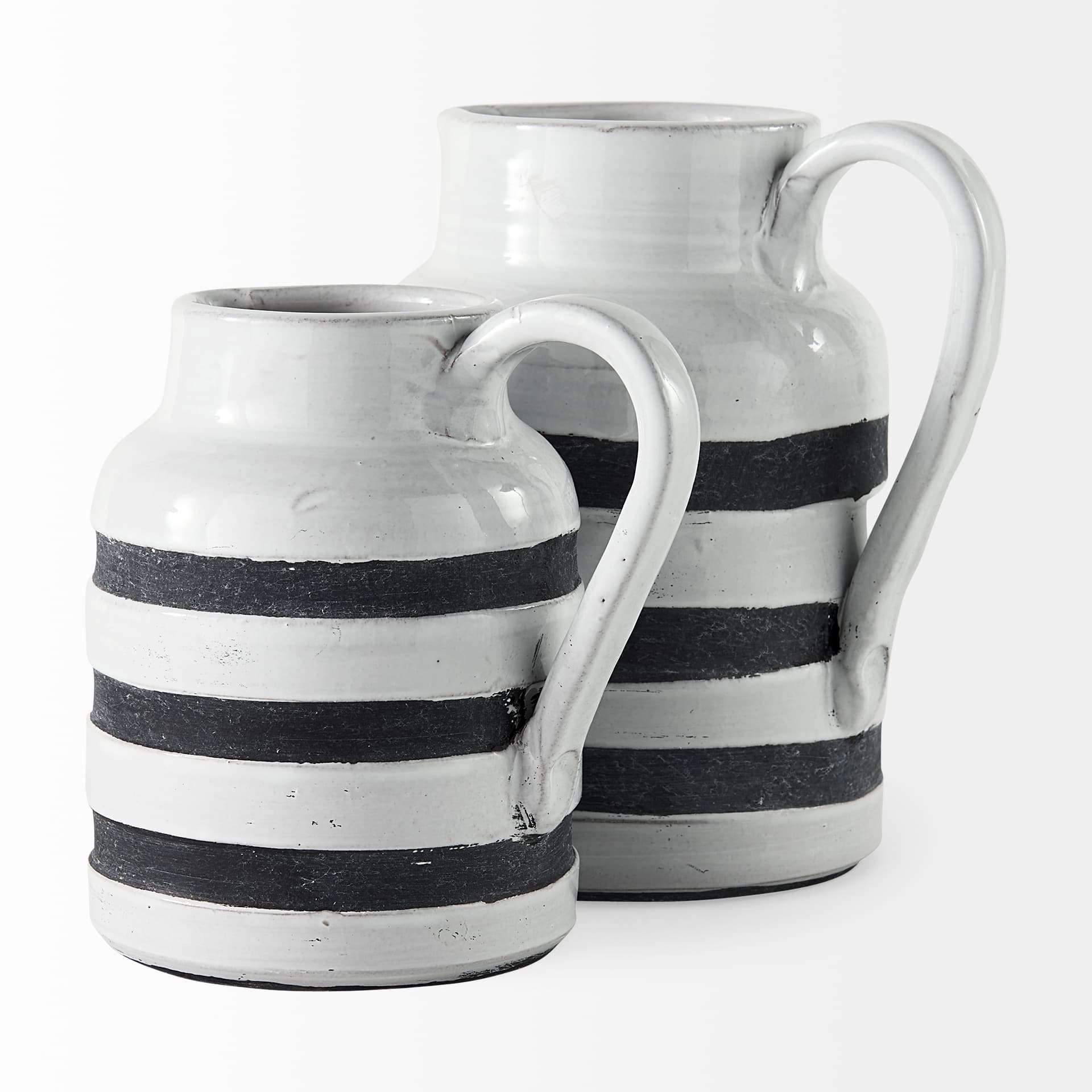 Harmon I Small White w/ Charcoal Stripes Ceramic Jug — product photograph