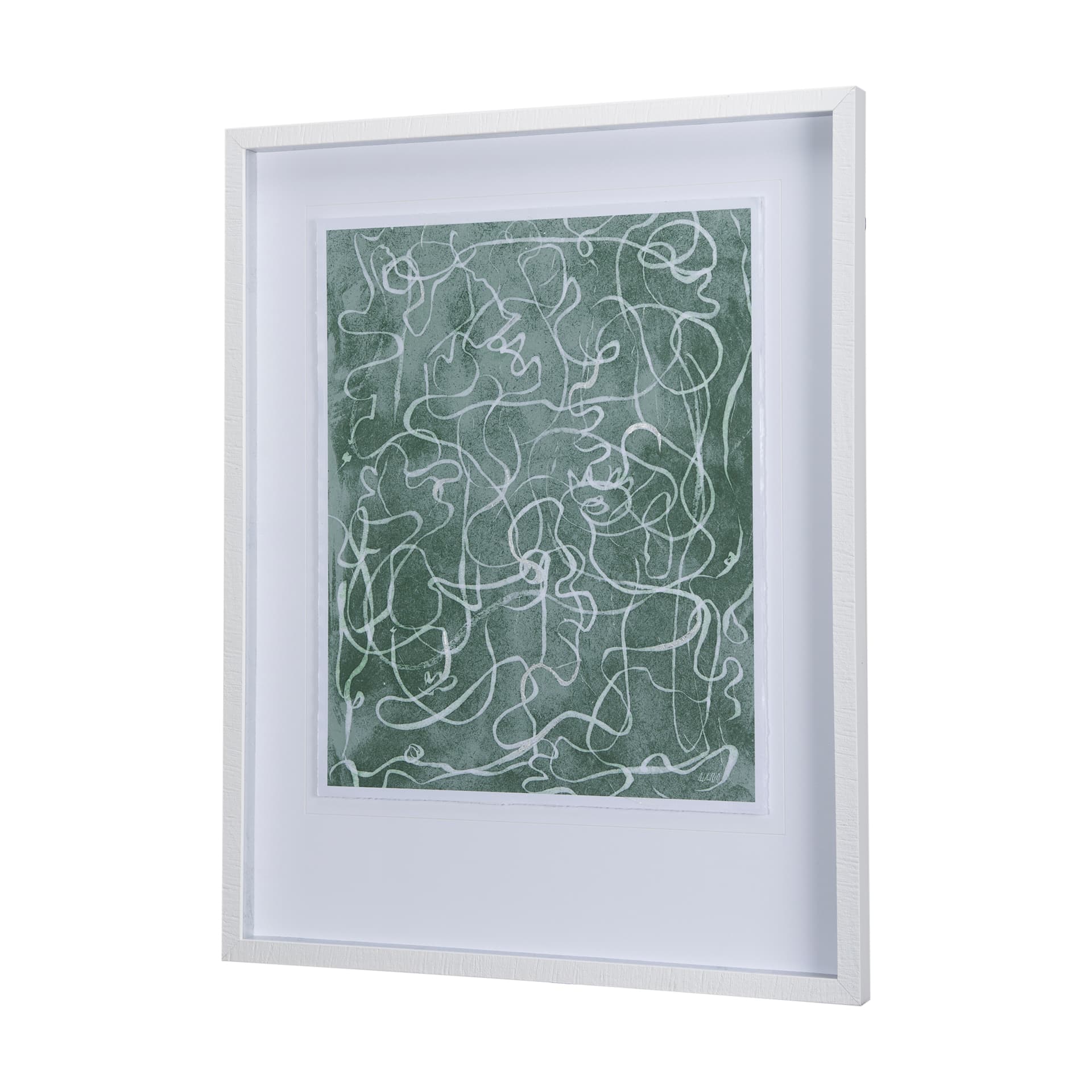 Thread Green III by Mercana Studio a Hand Embellished Textured Framed Art Print Matted under Glass — product photograph
