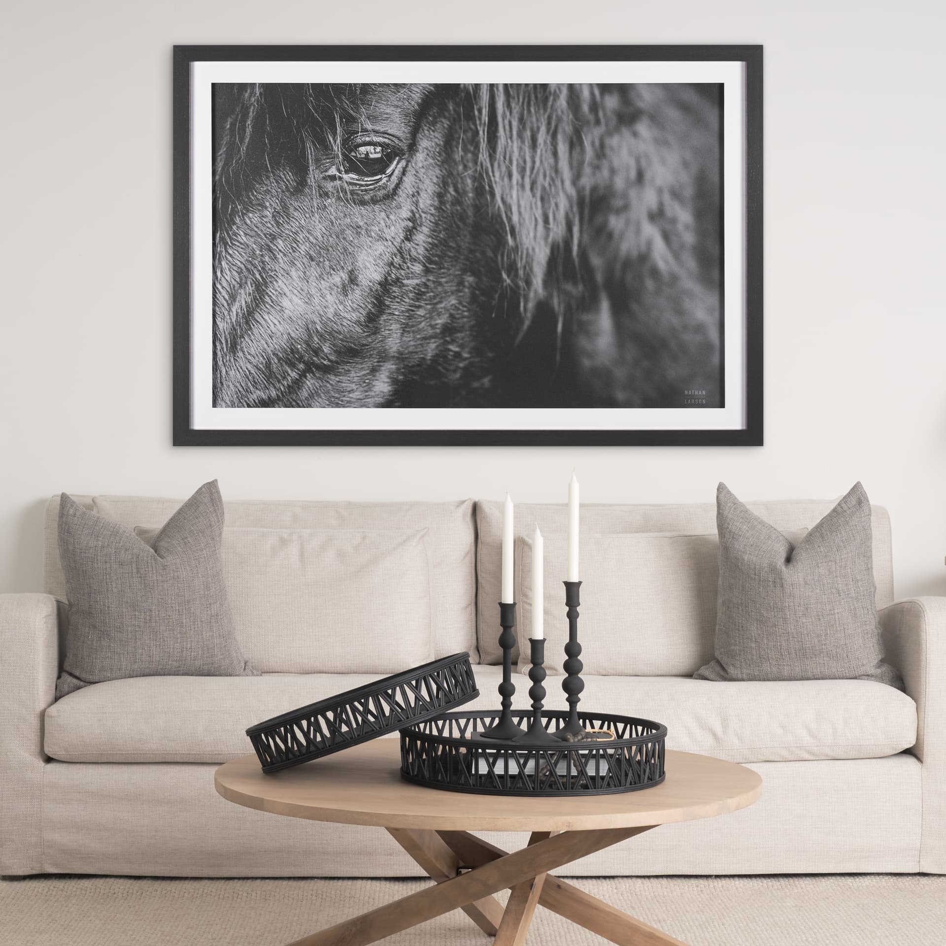 Mustang by Nathan Larson a Hand Embellished Framed Photo Art Print Matted under Glass — in a styled room