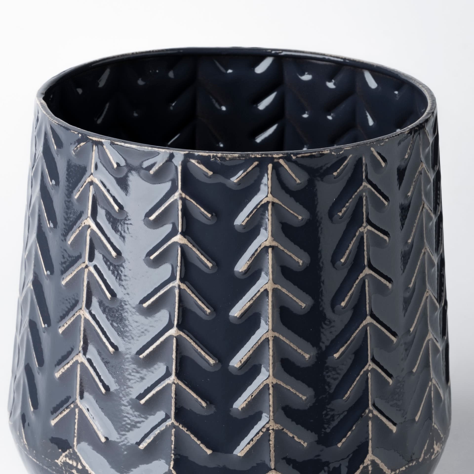 Gemma I Metal Glossy Dark Blue Chevron Vase — product photograph