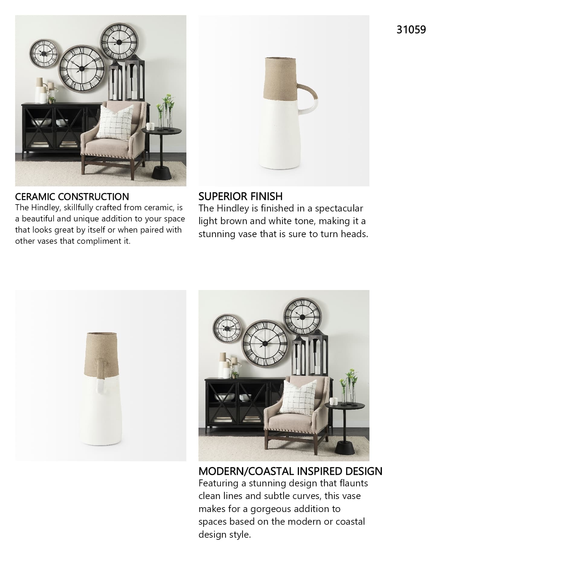 Garand Medium 15H Two-Toned White Natural Ceramic Jug — in a styled room