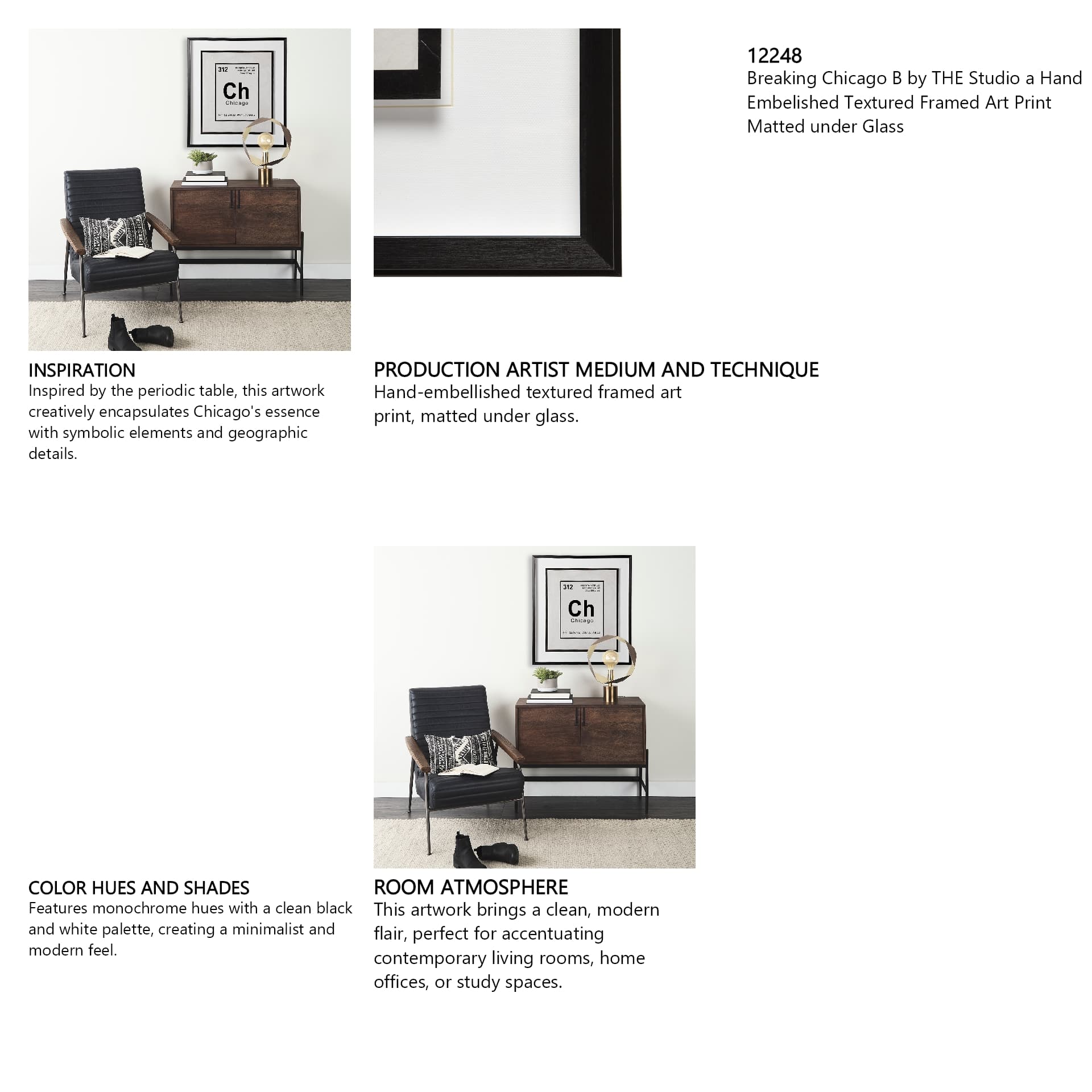 Breaking Chicago B by THE Studio a Hand Embellished Textured Framed Art Print Matted under Glass — in a styled room