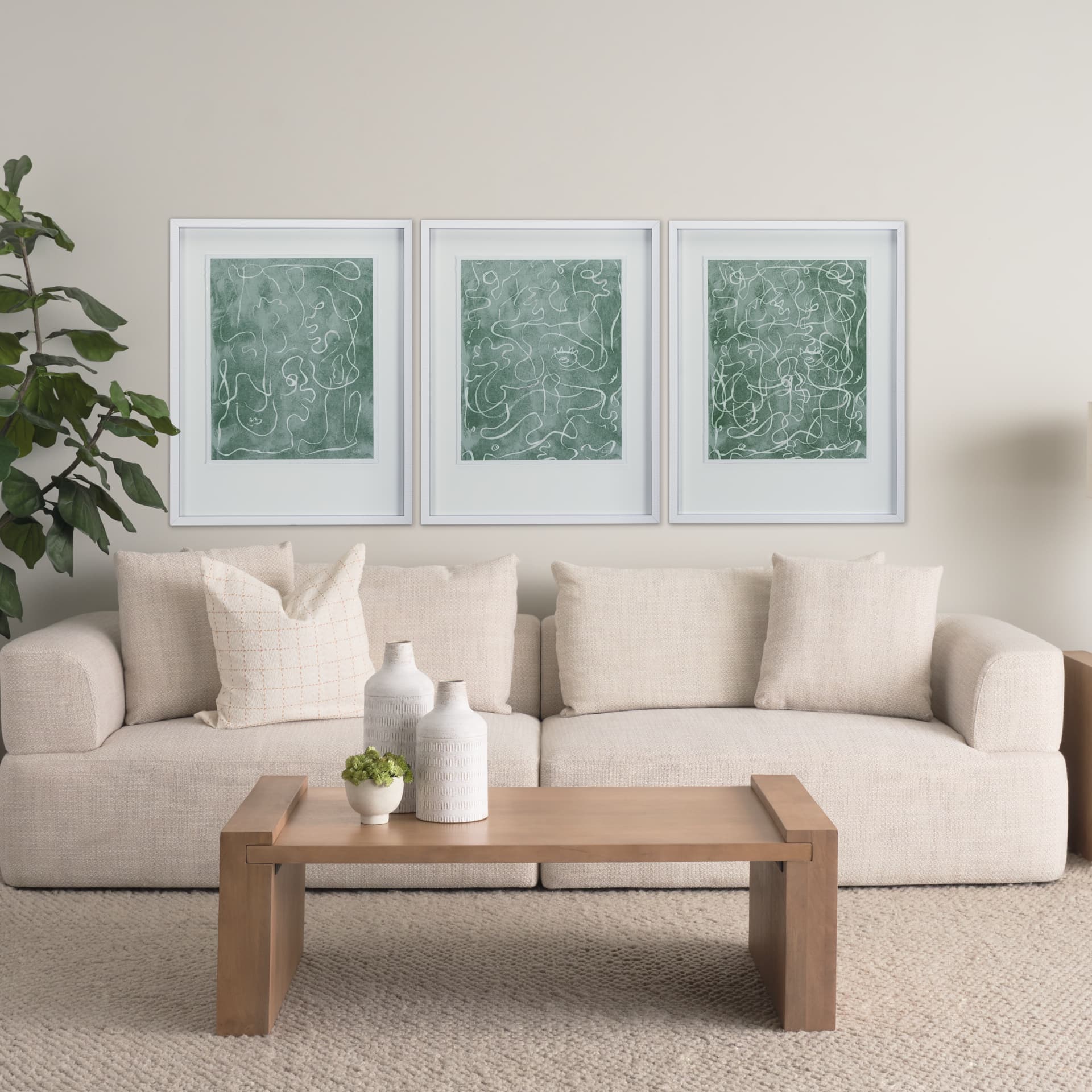 Thread Green I by Mercana Studio a Hand Embellished Textured Framed Art Print Matted under Glass — in a styled room