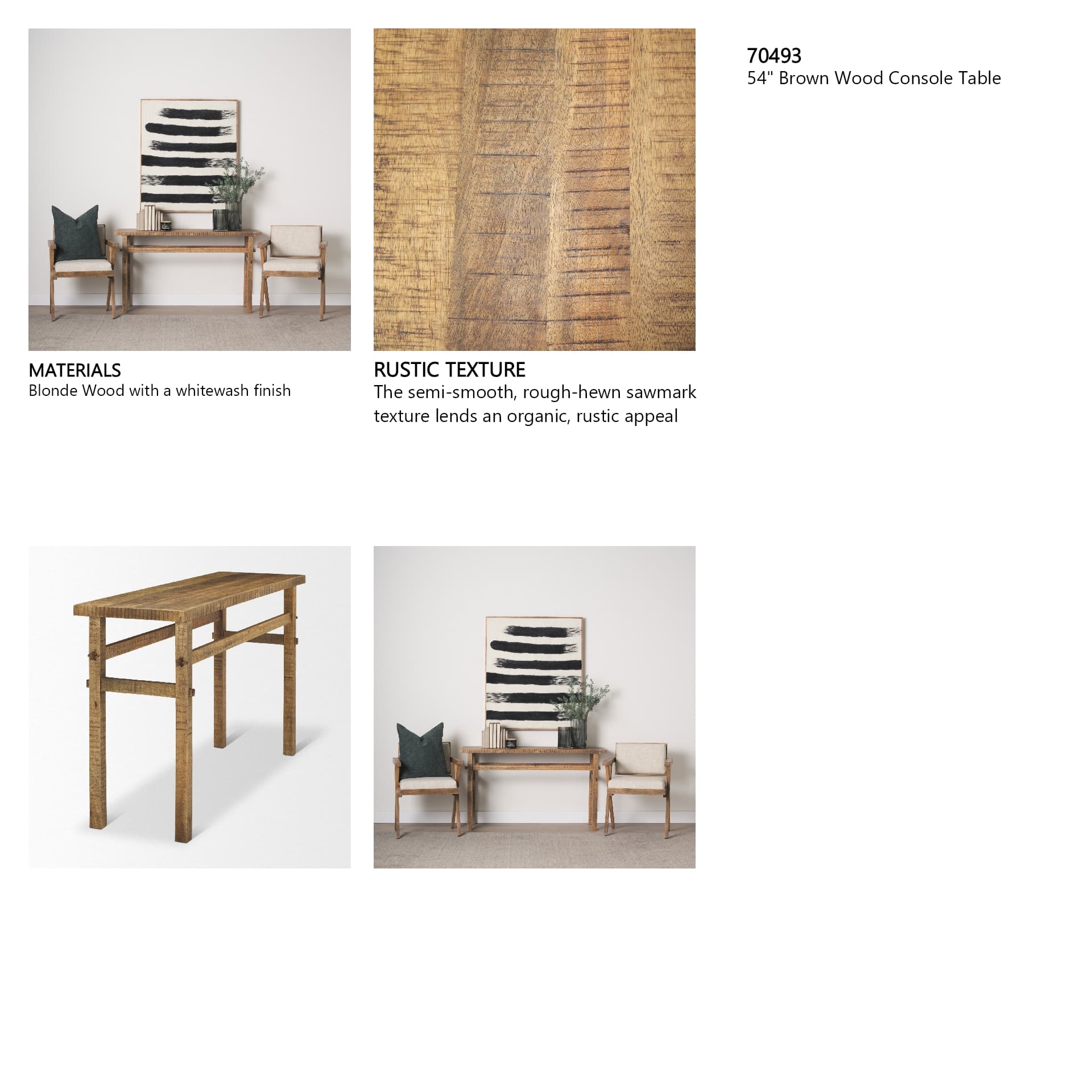 Rosie 54" Brown Wood Console Table — in a styled room