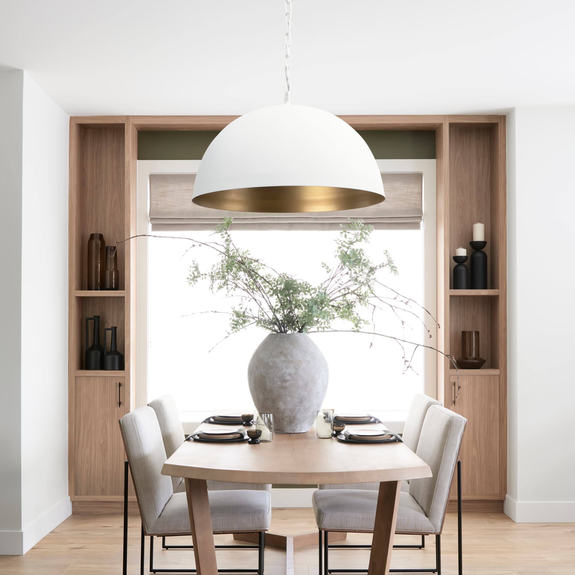 Doma 36" Round White Dome Pendant Light — in a styled room