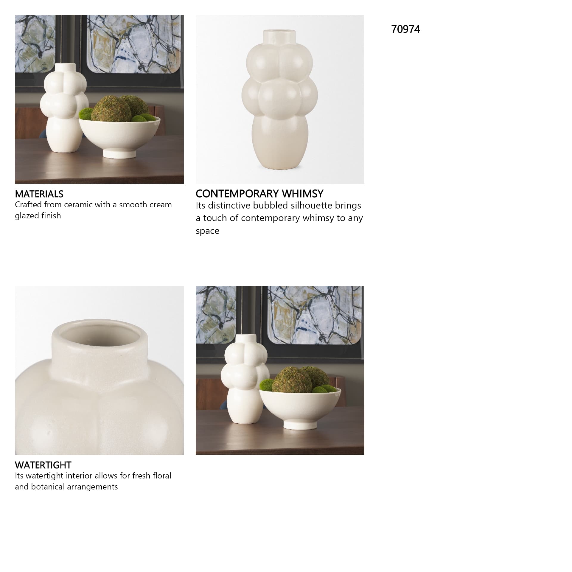 Ulvi Cream Glazed Bubble Ceramic Vase — in a styled room