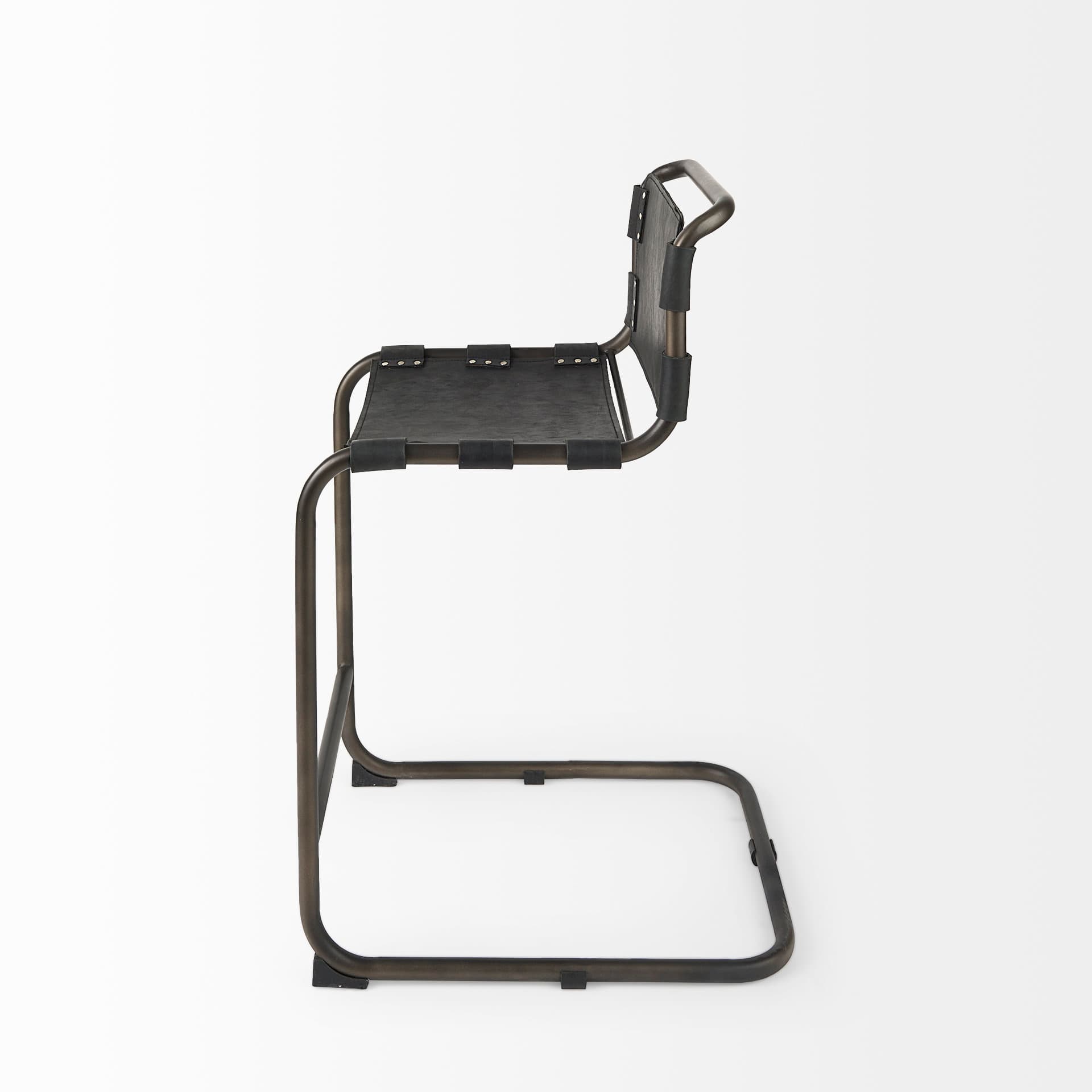 Berbick Backless 38in Seat Counter Stool | Black Leather w/ Gray Metal — product photograph