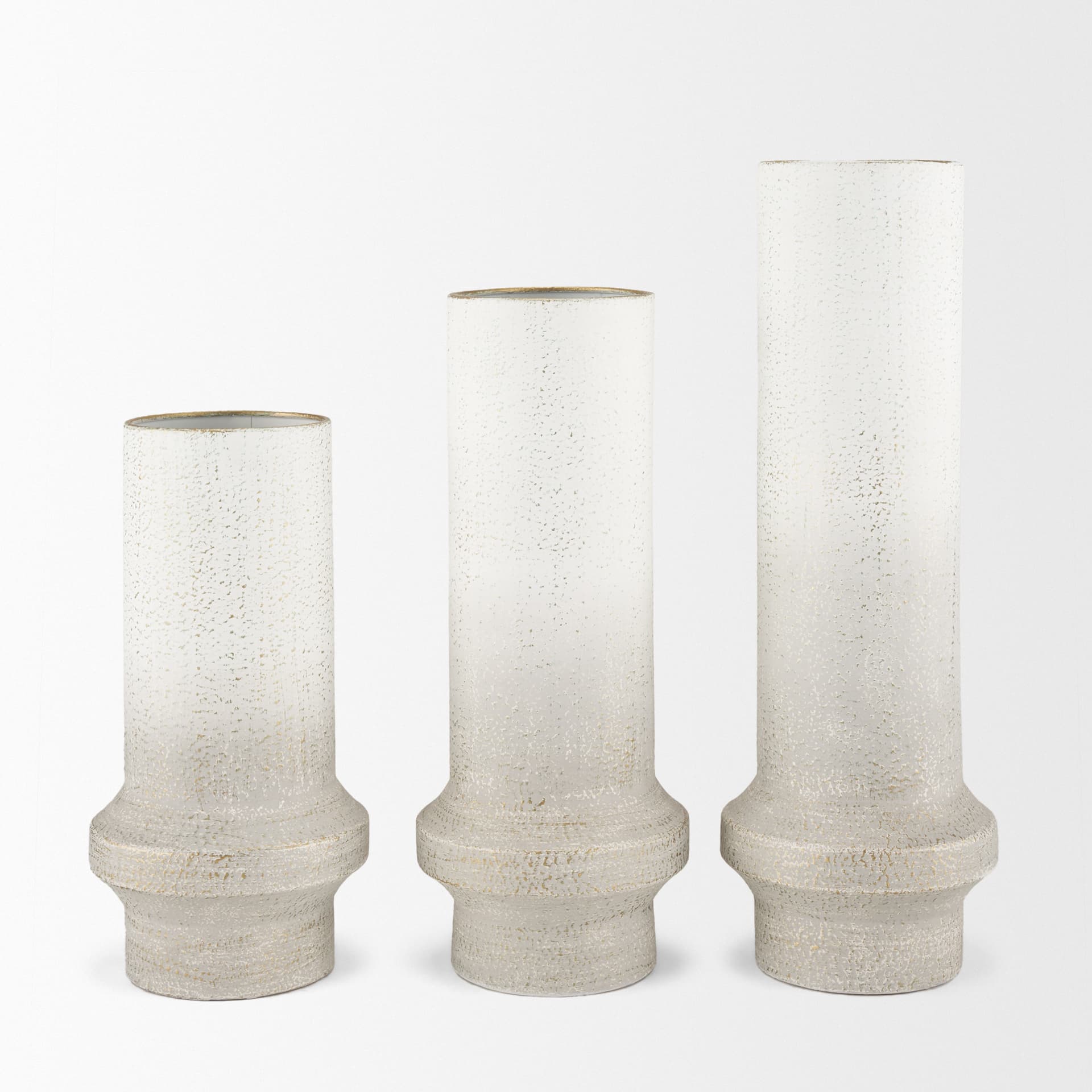 Tovah Tall Textured White w/ Gold Metal Vase — product photograph