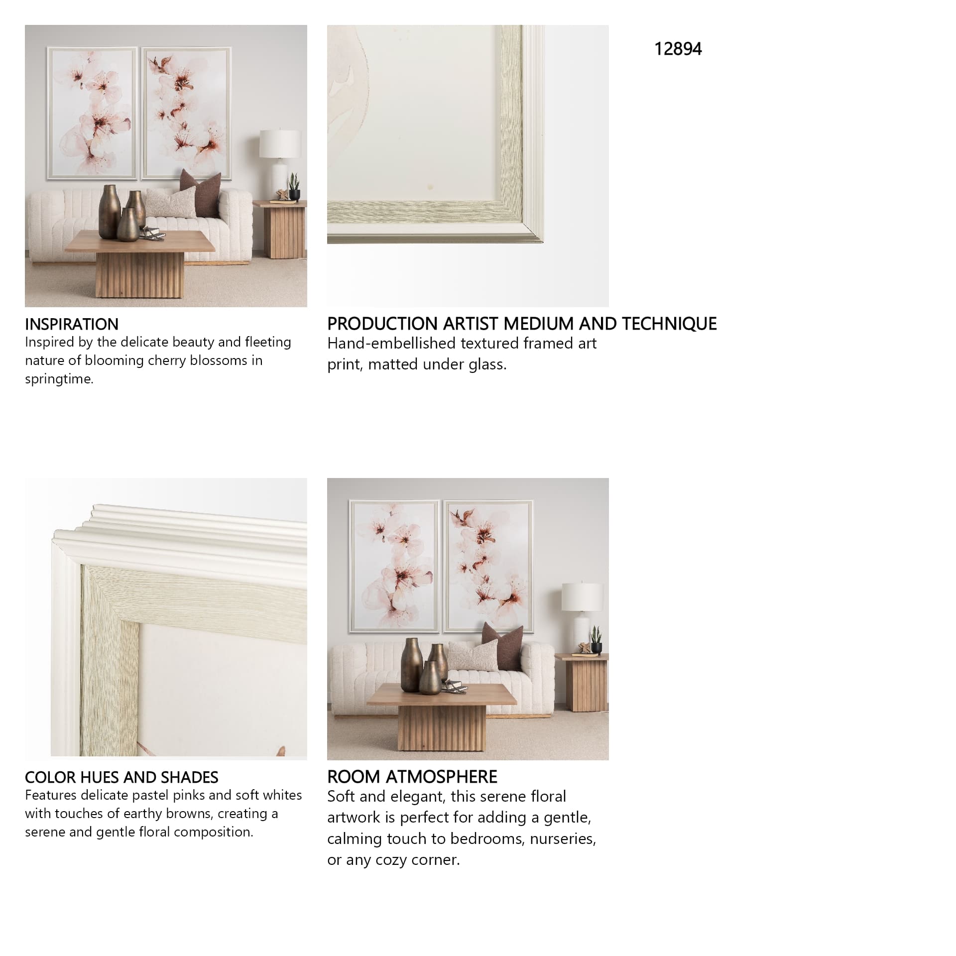 Watercolor Blossoms III by PI Studio a Hand Embellished Textured Framed Art Print Matted under Glass — in a styled room
