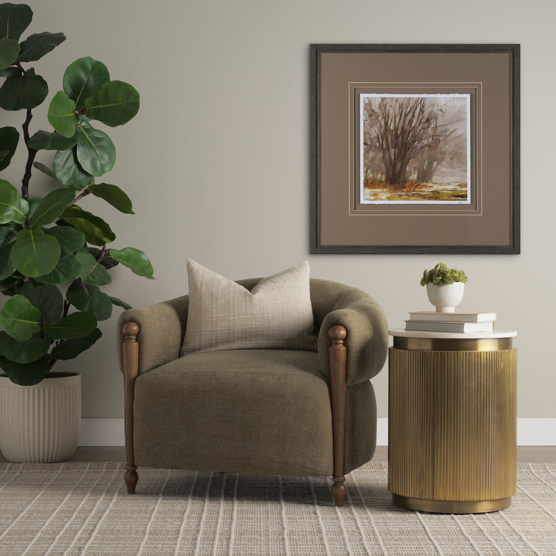 Satima White Marble w/ Gold Metal Round Fluted Accent Table — product photograph