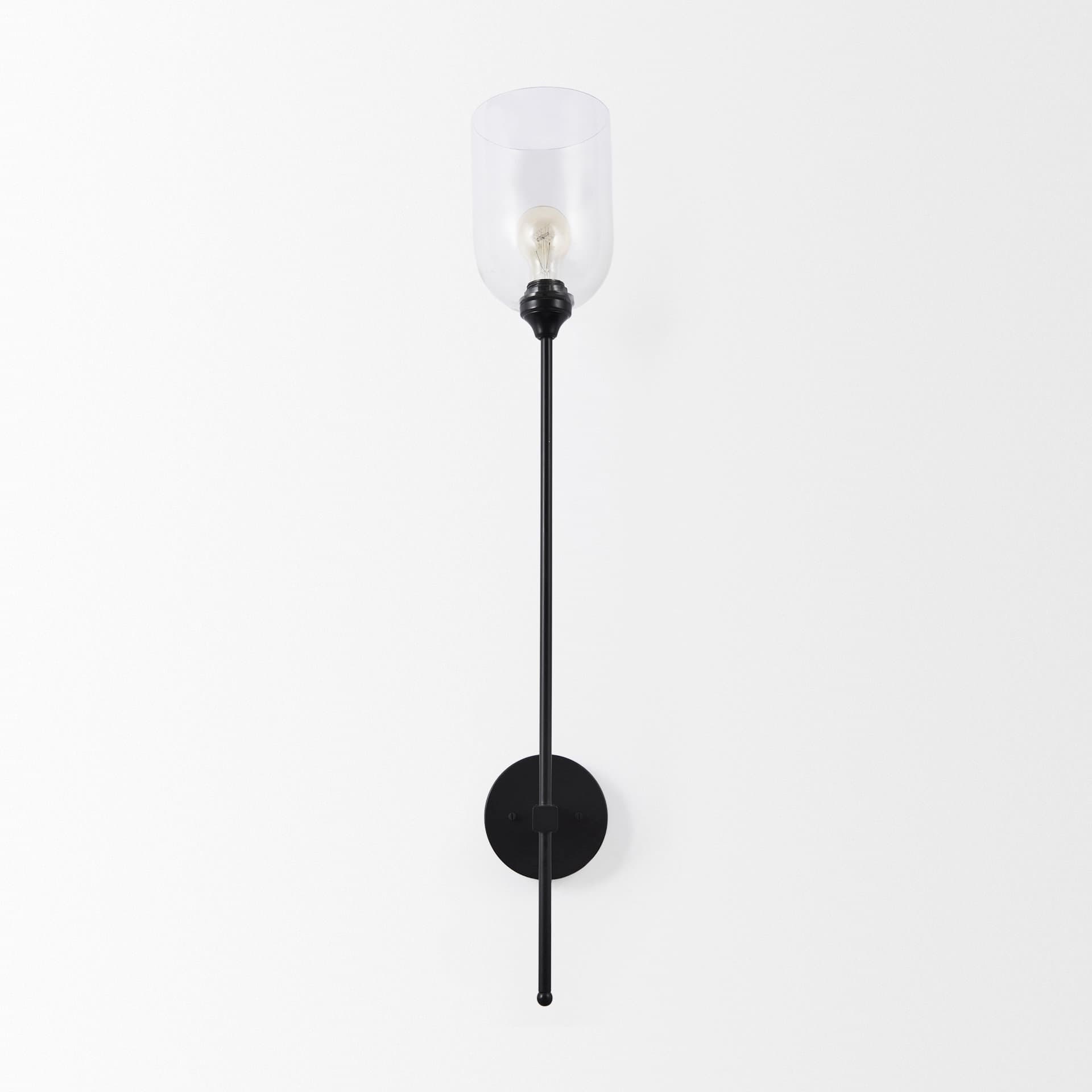 Clyde 6.0L x 8.0W x 37.0H Matte Black W/Glass Round Wall Sconce — product photograph
