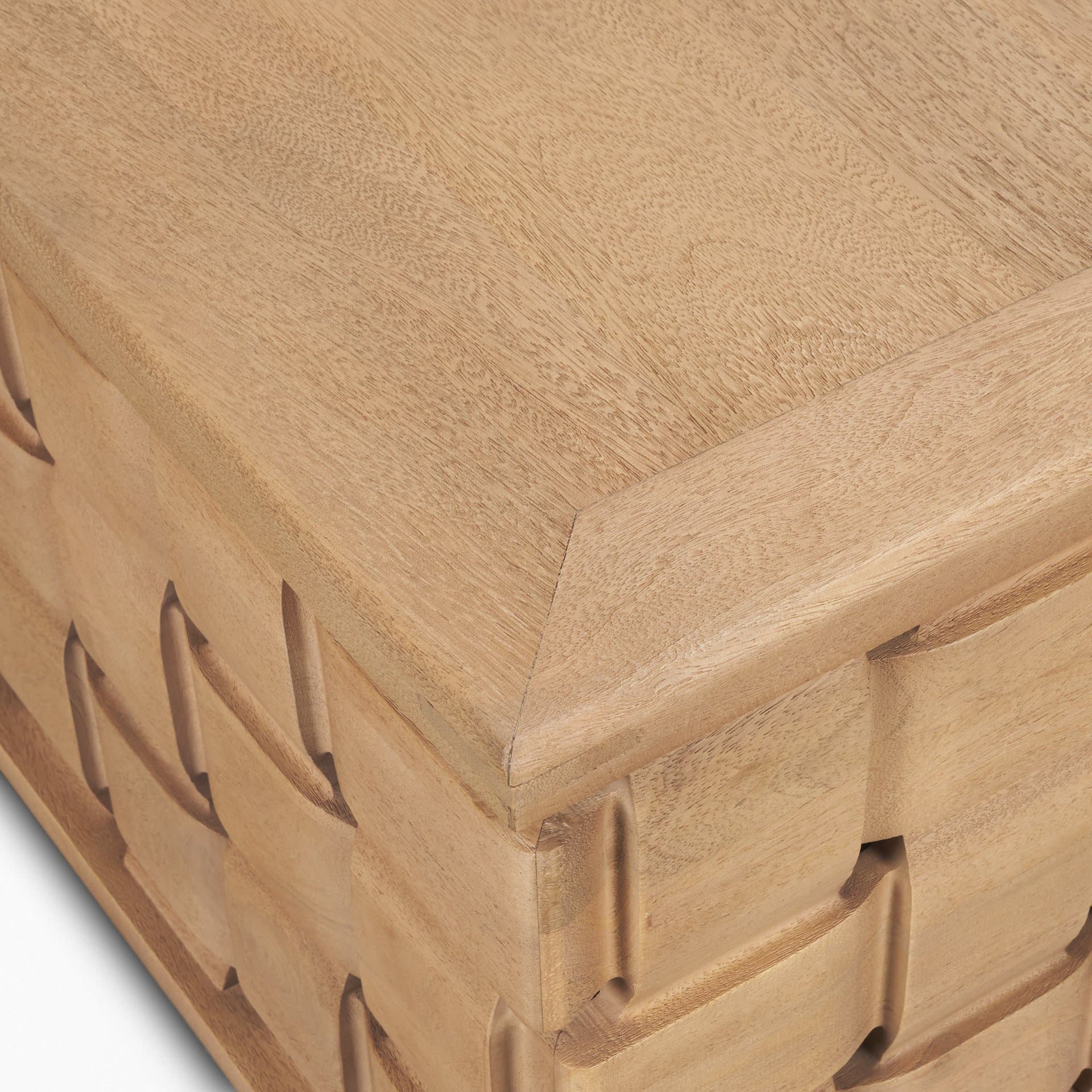 Trellyn 48" Light Brown Wood w/ Carved Woven Base Square Coffee Table — product photograph