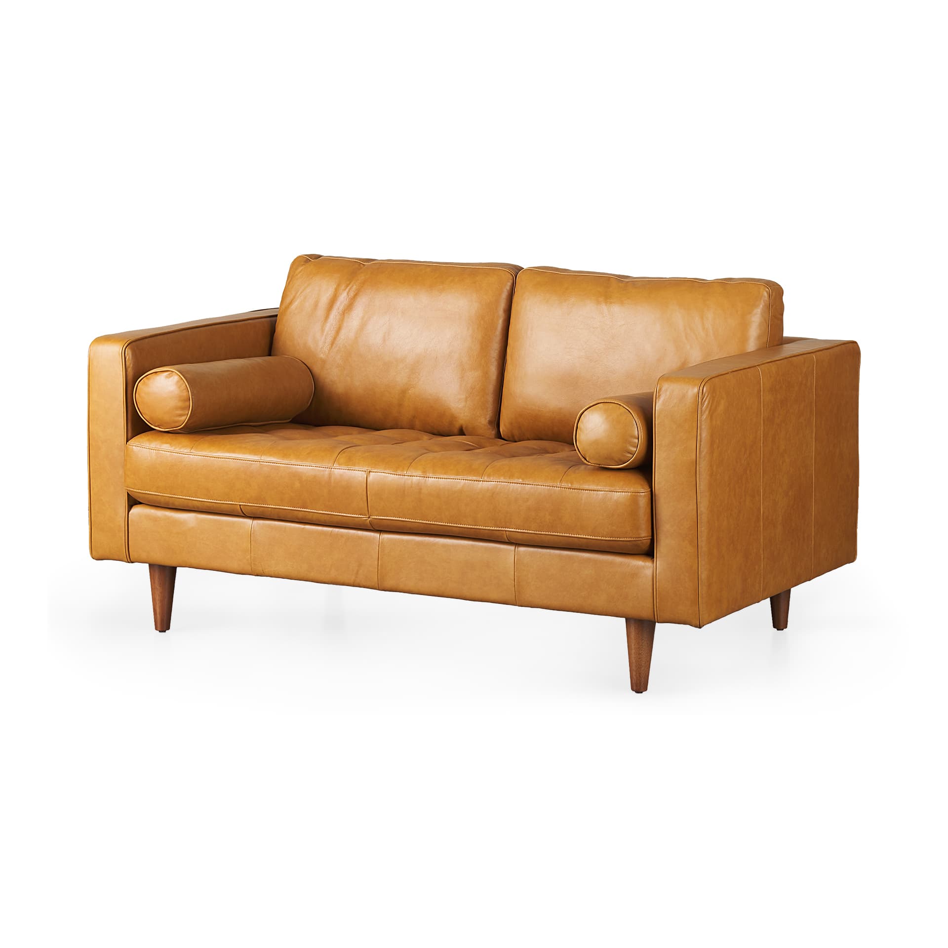 Svend 65.0L x 38.0W x 34.0H Tan Leather Love Seat Sofa — product photograph