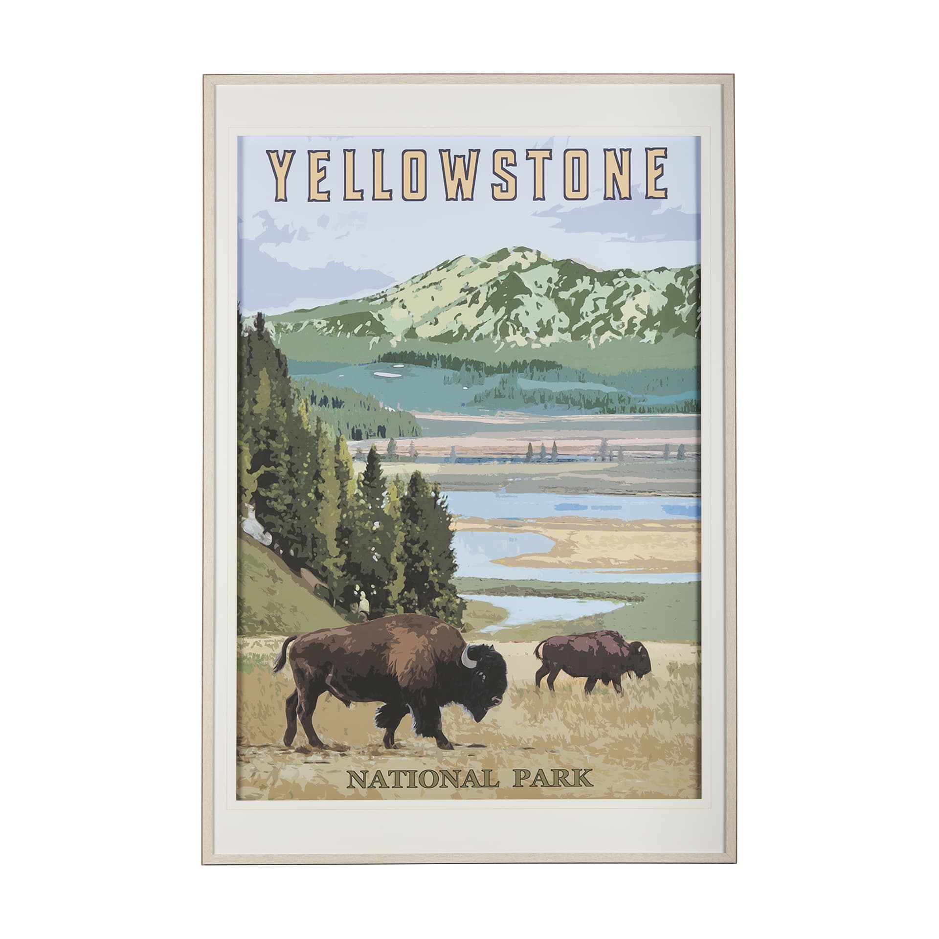 National Park - Yellowstone by Mercana Studio a Framed Art Print Matted under Glass — product photograph
