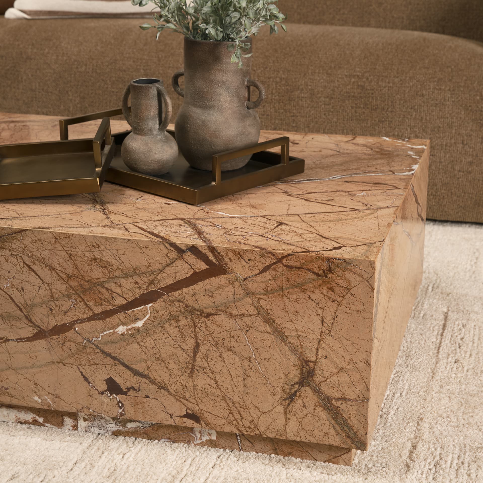 Matteo Solid Rainforest Rust Marble Rectangular Coffee Table — product photograph