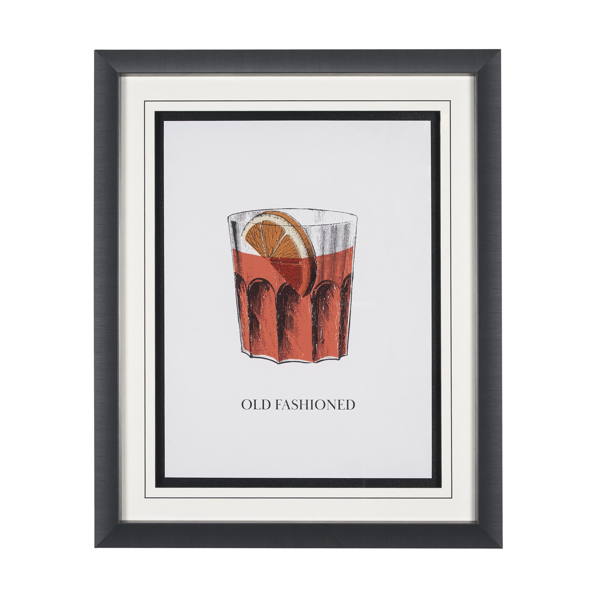Vintage Cocktails-Old Fashion by Gwen Aspell Hand Embellished Framed Art Print Matted under Glass — product photograph
